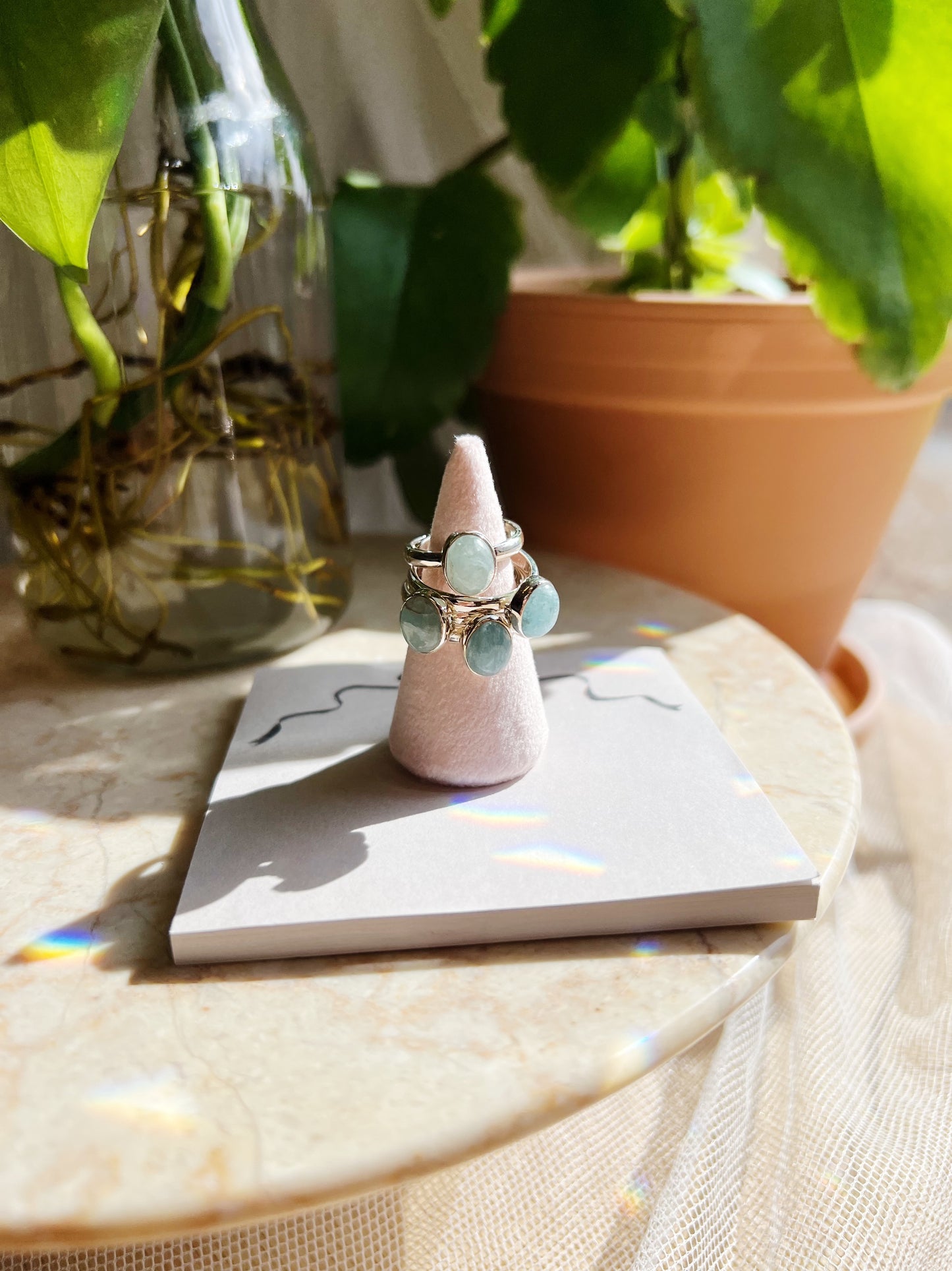 Justerbar Akvamarin Sirkel Ring i 925 Sterling Silver