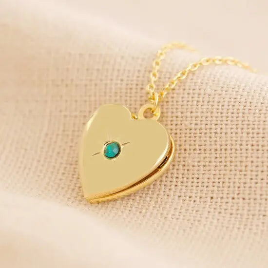 Heart Locket Fødselssteinkrystall Halskjede