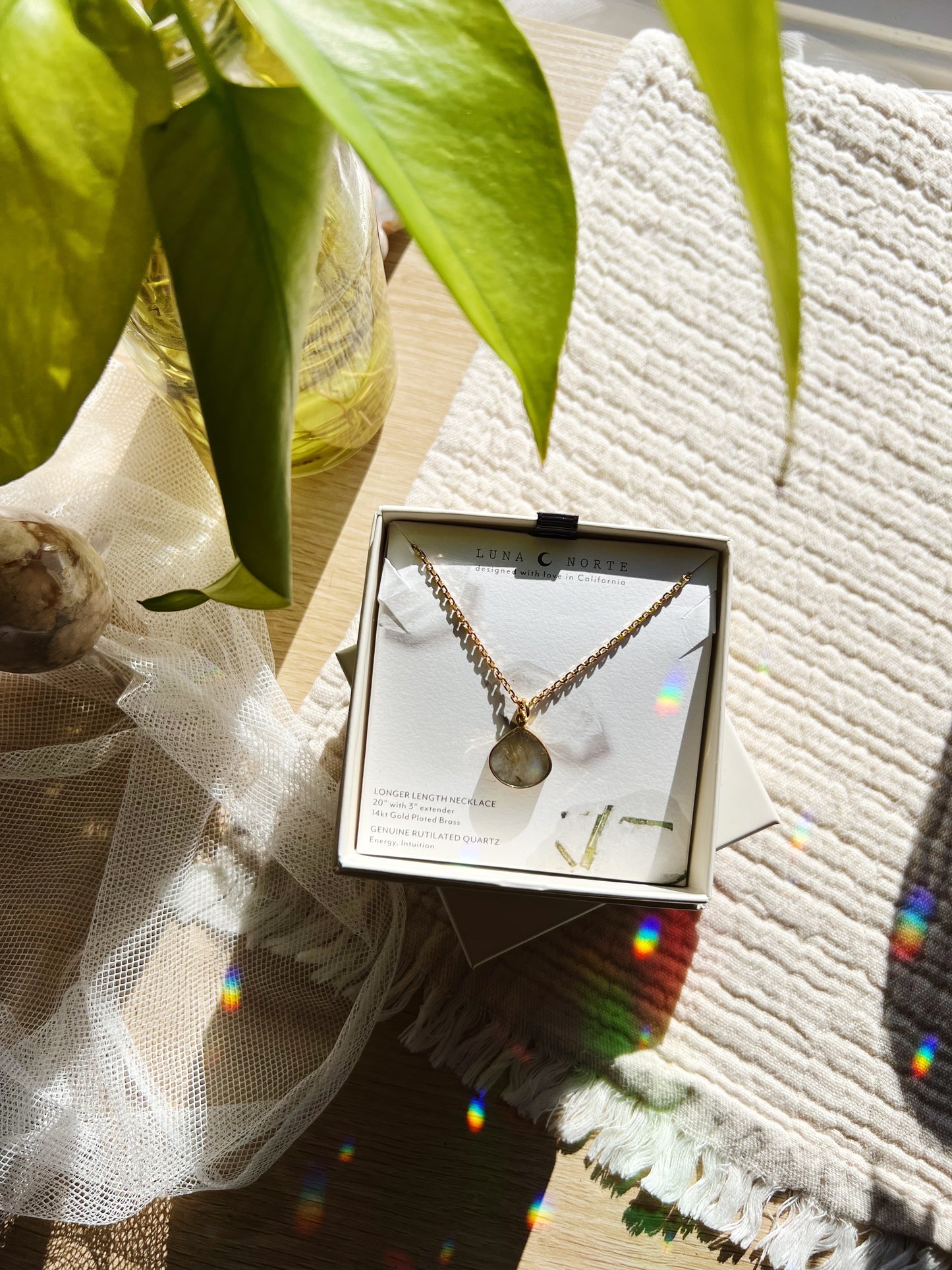 Bohemian Long Medallion Halskjede - Rutilated Quartz