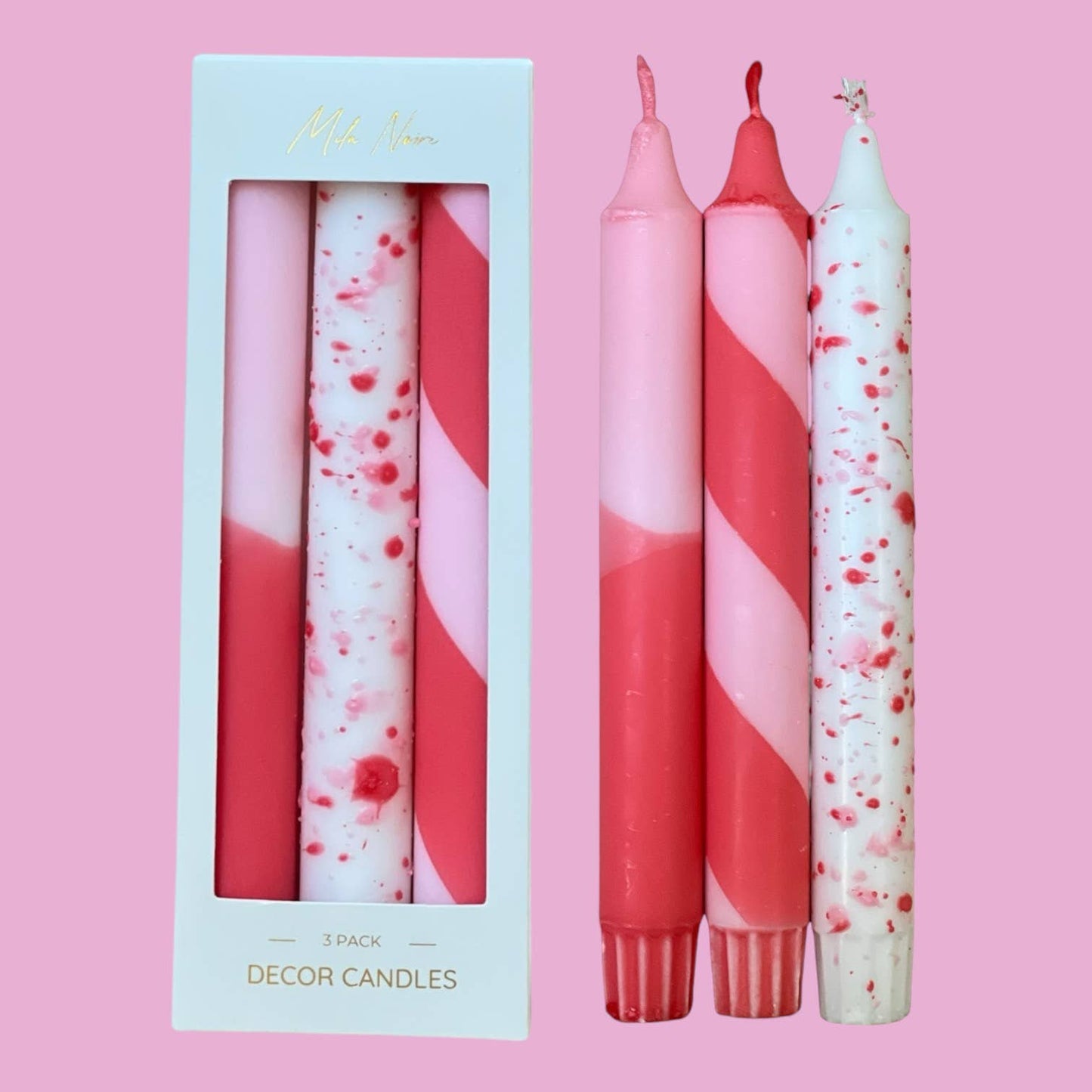 Holiday Kronelys 3-Pack: Fun Pink & Bright Red