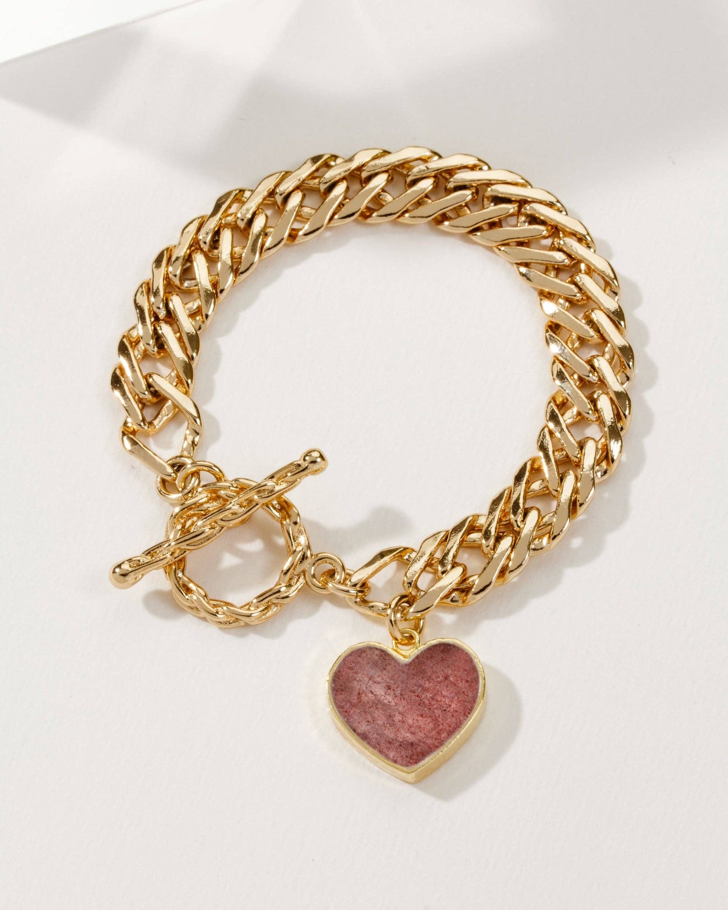 Heart of Gold Toggle Charm Armbånd - Strawberry Quartz