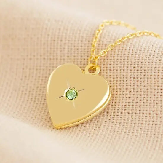 Heart Locket Fødselssteinkrystall Halskjede