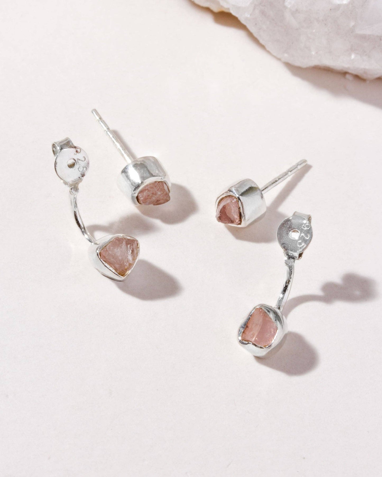 Double Trouble Front Back Øredobber - Rose Quartz