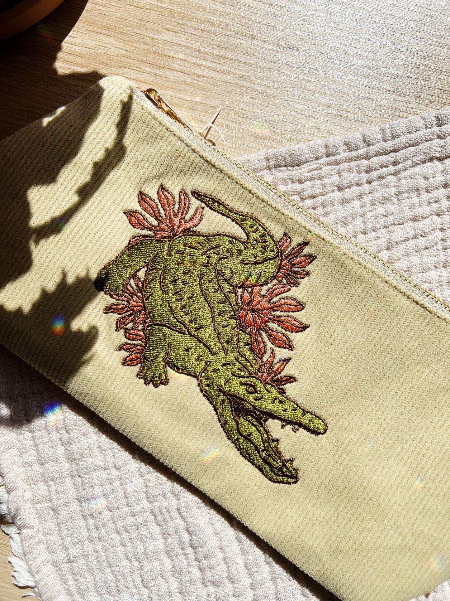 Medium Corduroy Pouch Pale Sage Crocodile