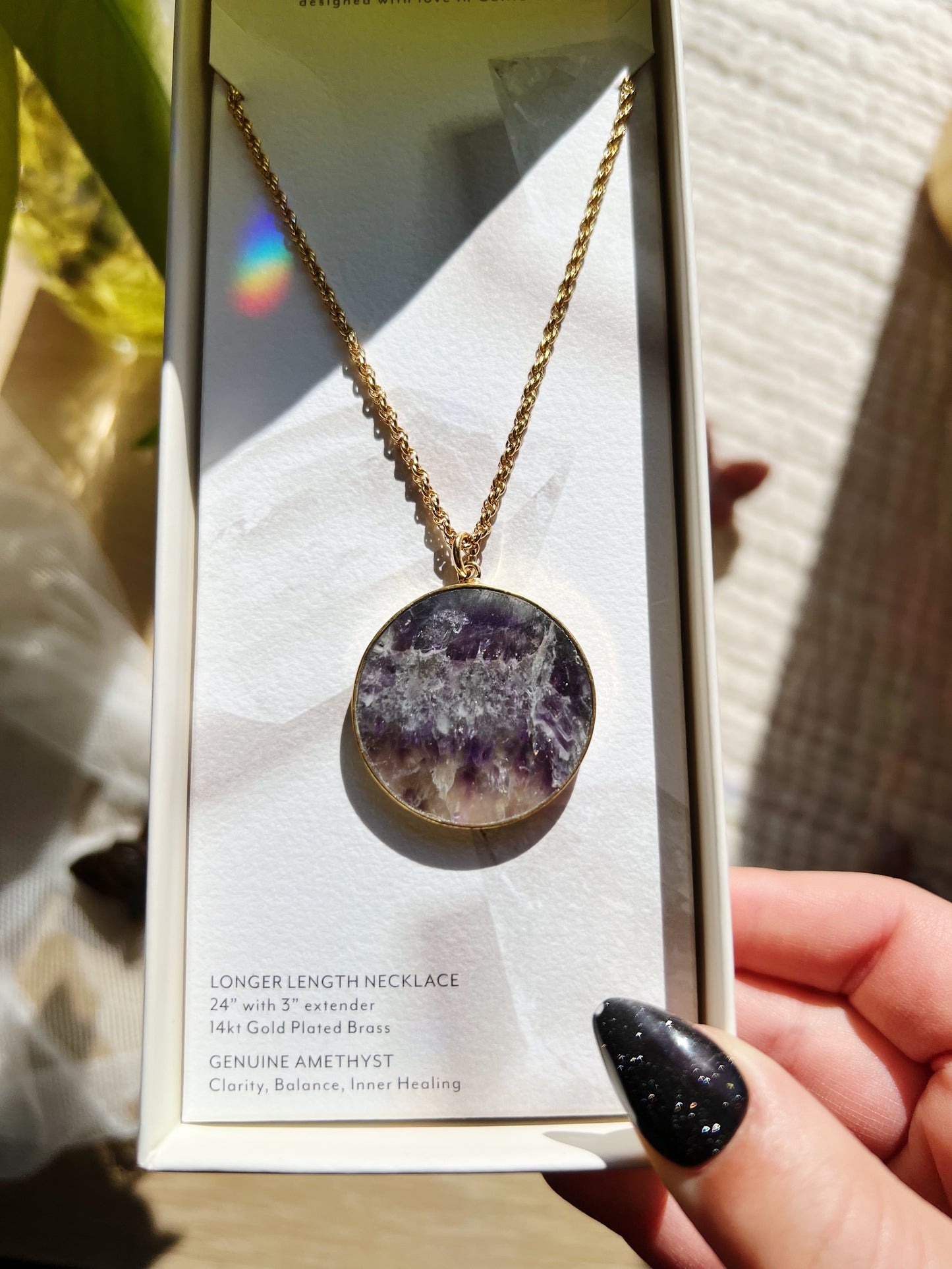 Chevron Amethyst Long Medallion Halskjede