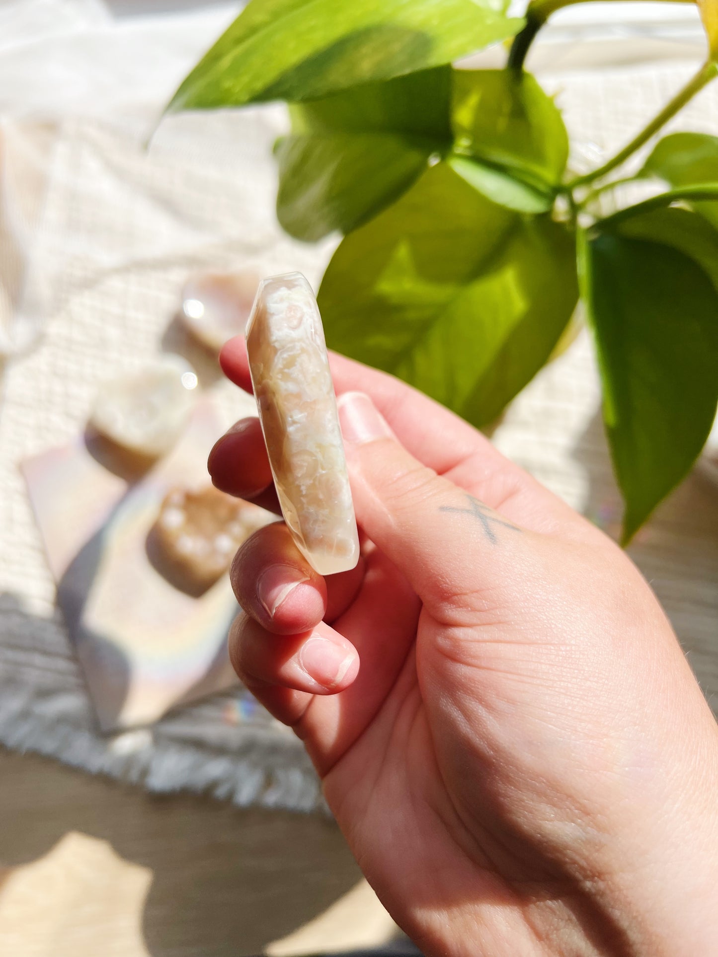 Blomster Agat Hjerteformet Worry Stone (ca. 5 cm)