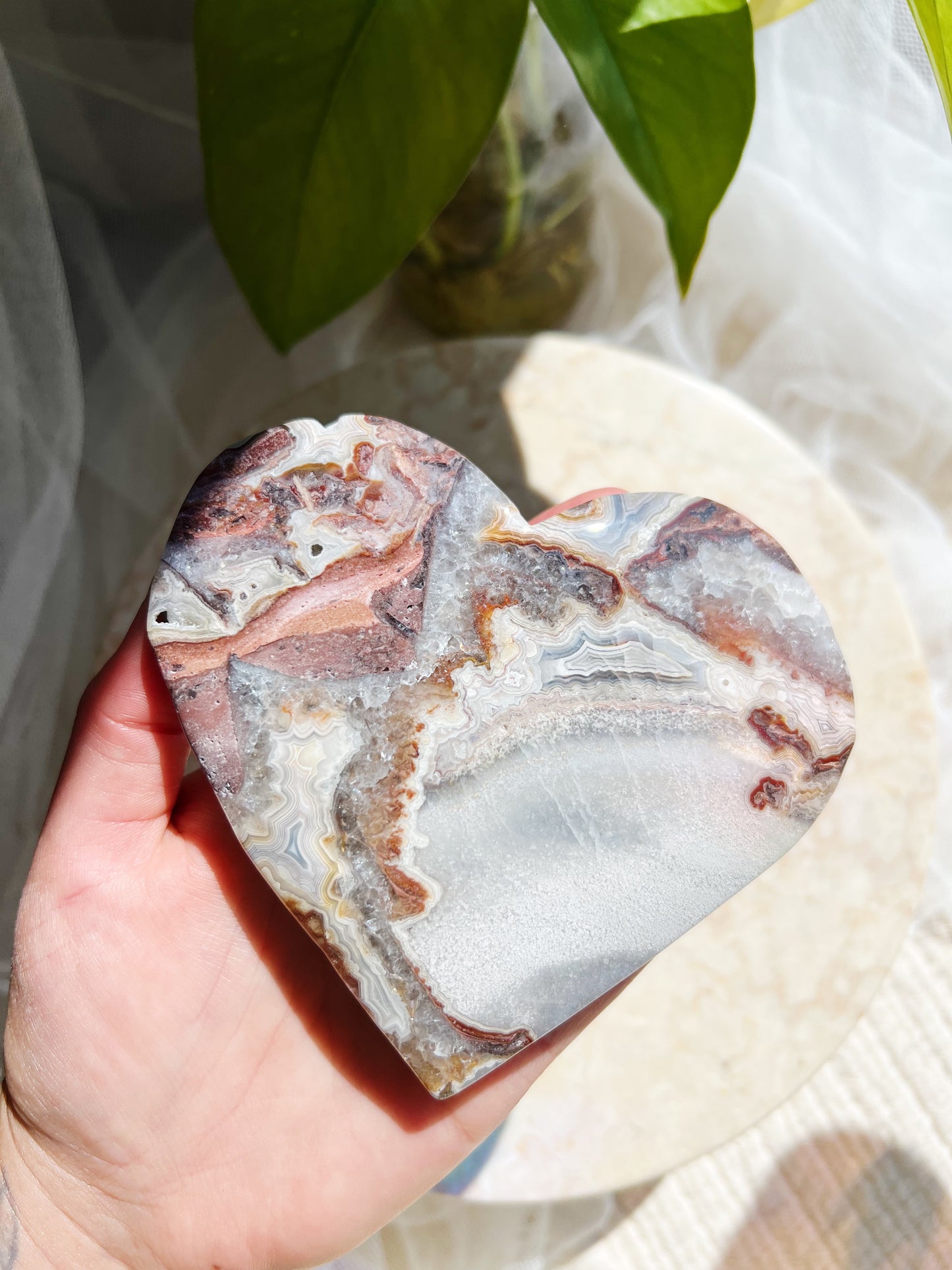 Crazy Lace Agate Hjerte på Metallstativ – ca. 300g #3