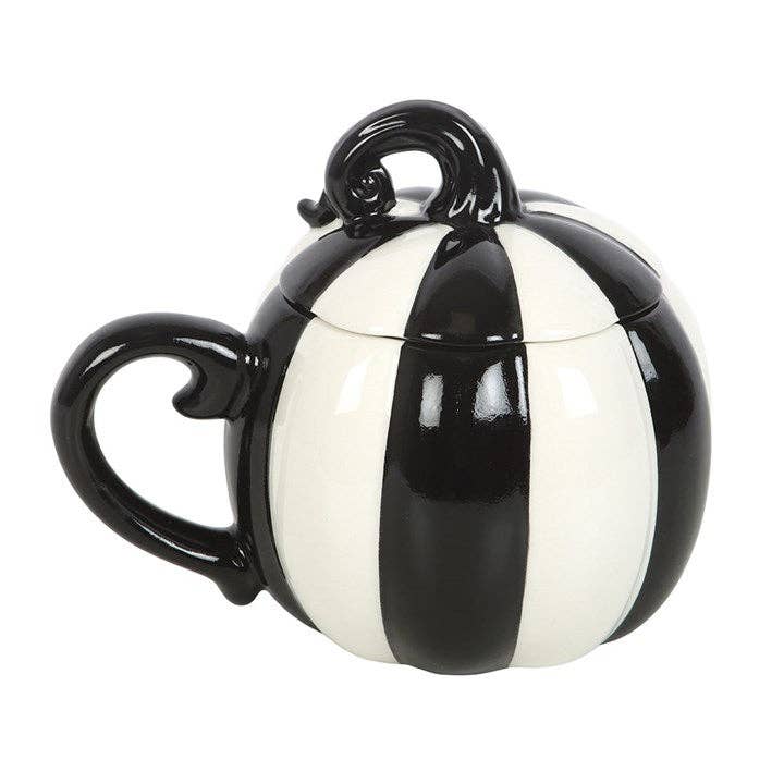 Black and White Striped Lidded Pumpkin Kopp
