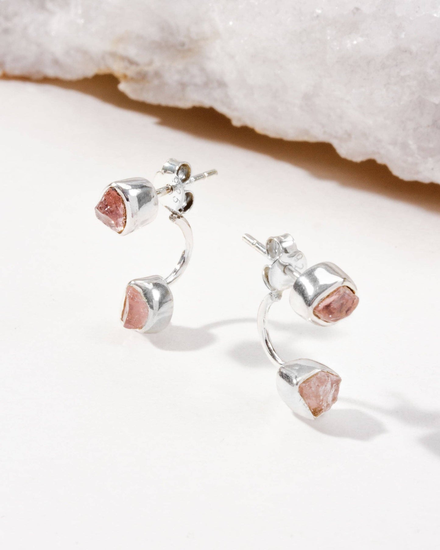 Double Trouble Front Back Øredobber - Rose Quartz