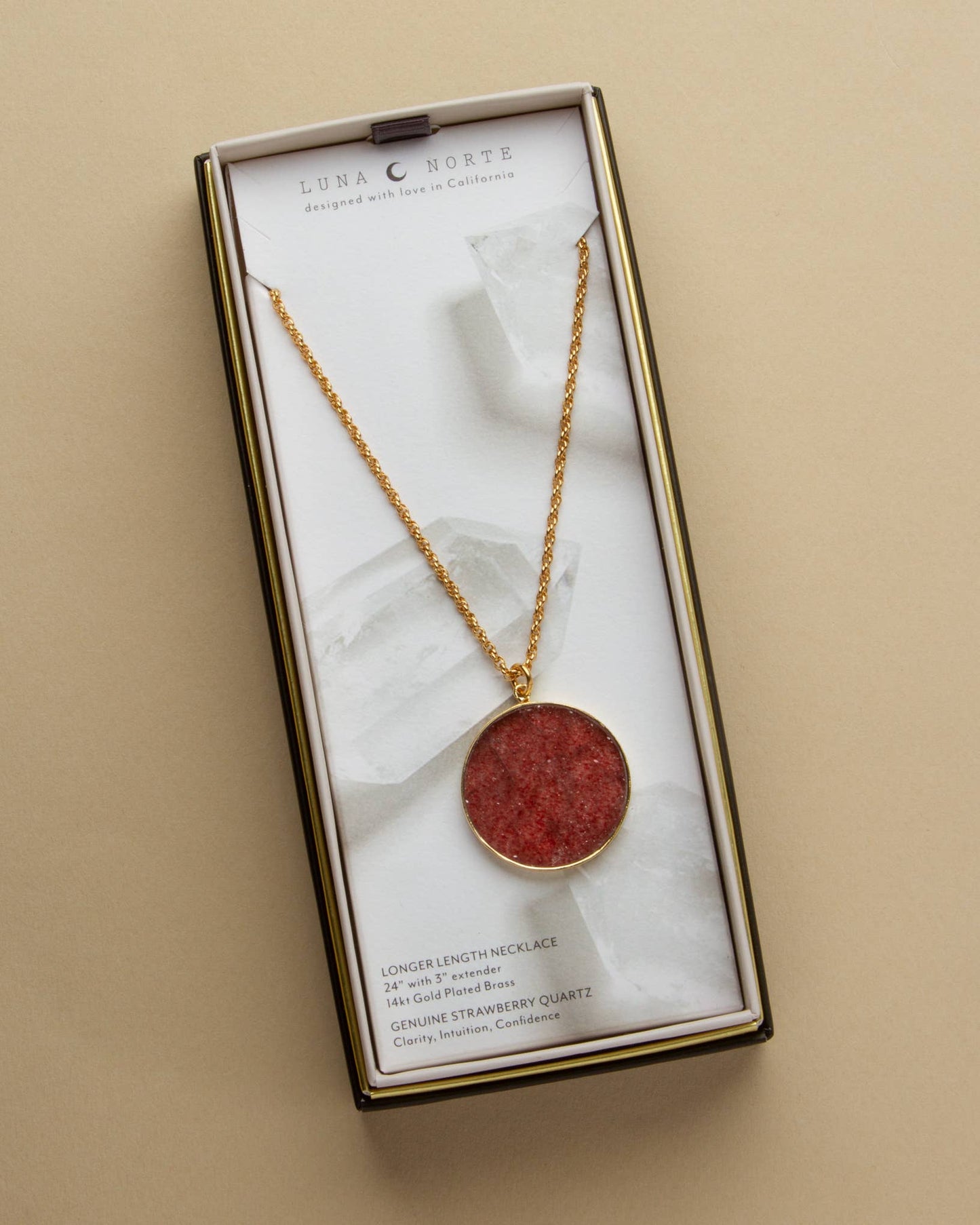 Strawberry Moon Long Medallion Halskjede - Strawberry Quartz