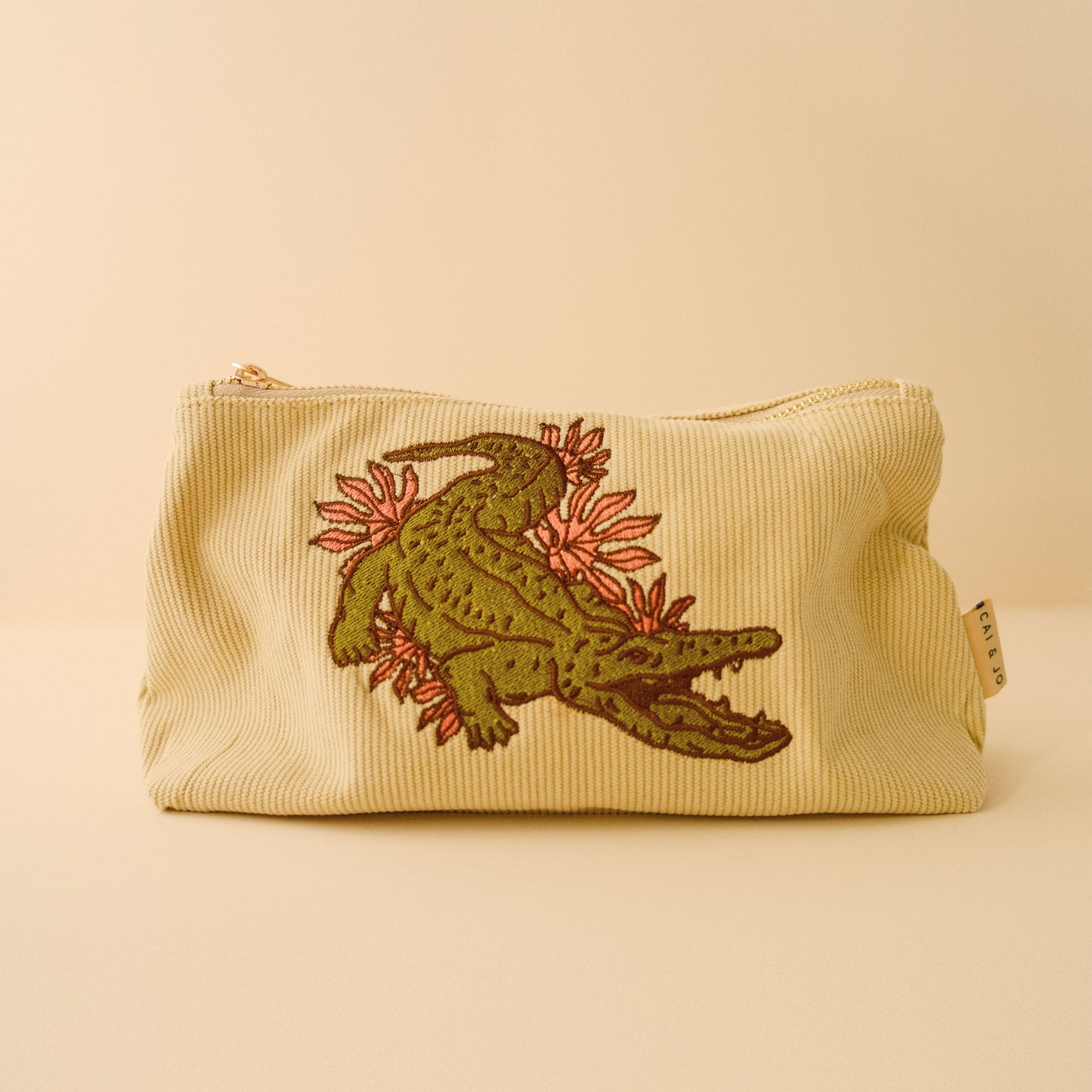 Medium Corduroy Pouch Pale Sage Crocodile