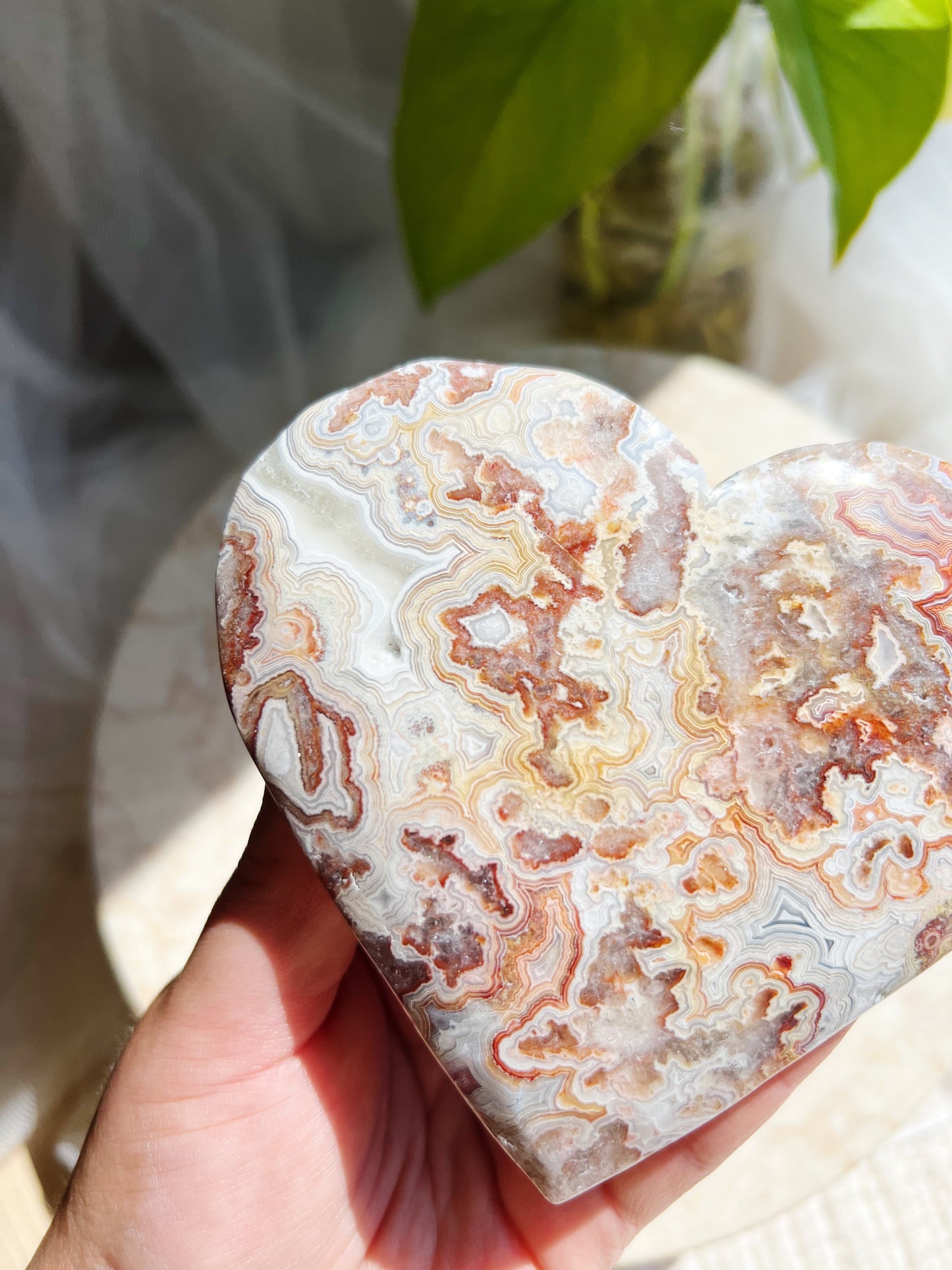 Crazy Lace Agate Hjerte på Metallstativ – ca. 280g #11