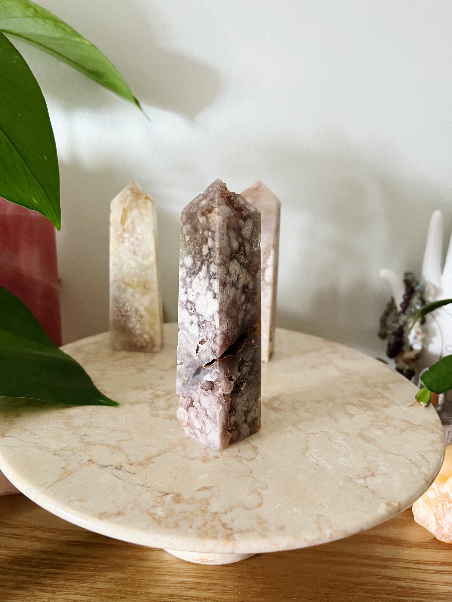 Rosa Ametyst Med Flower Agate Tårn