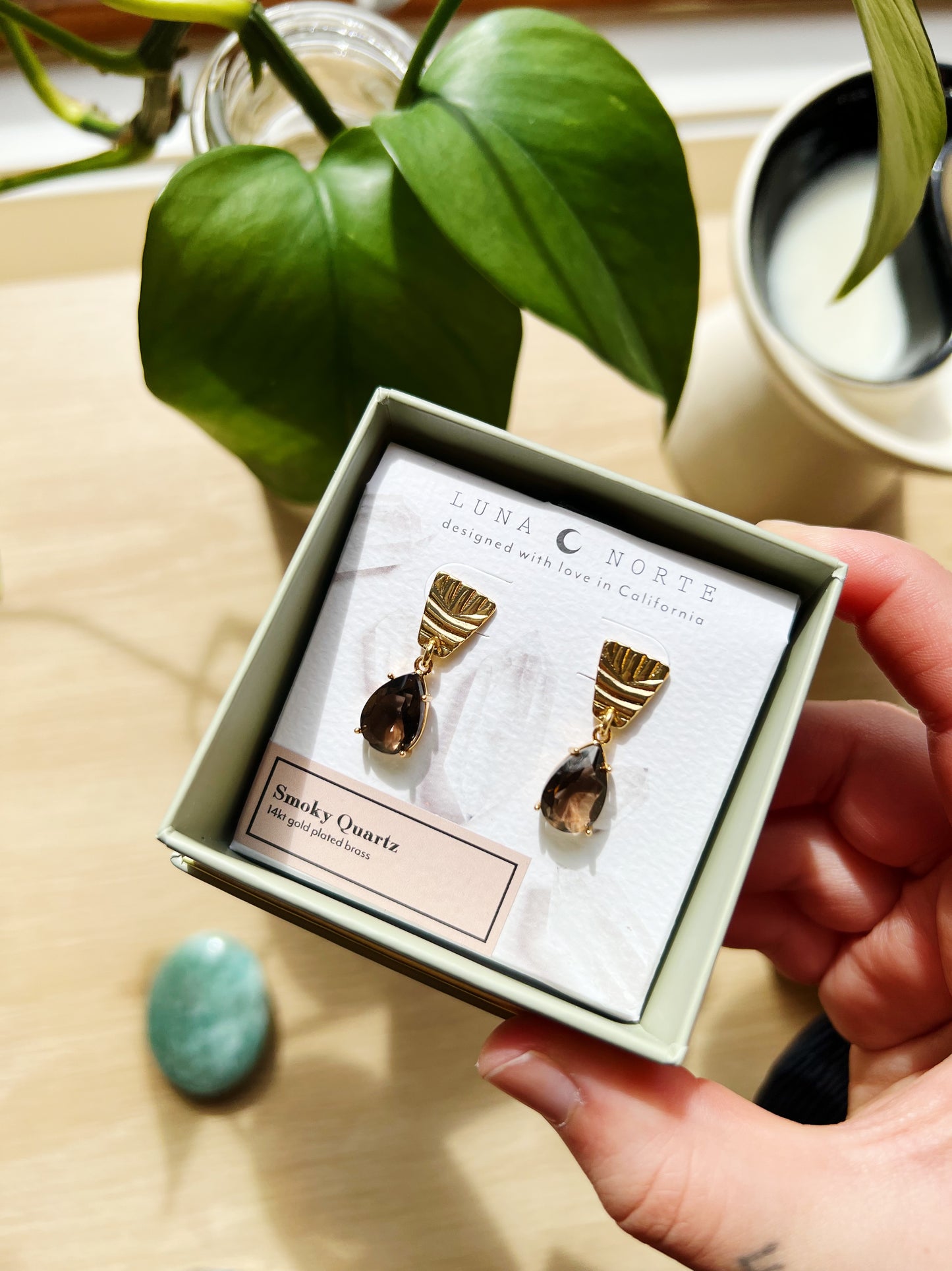 Exclamation Point Post Øredobber - Smoky Quartz