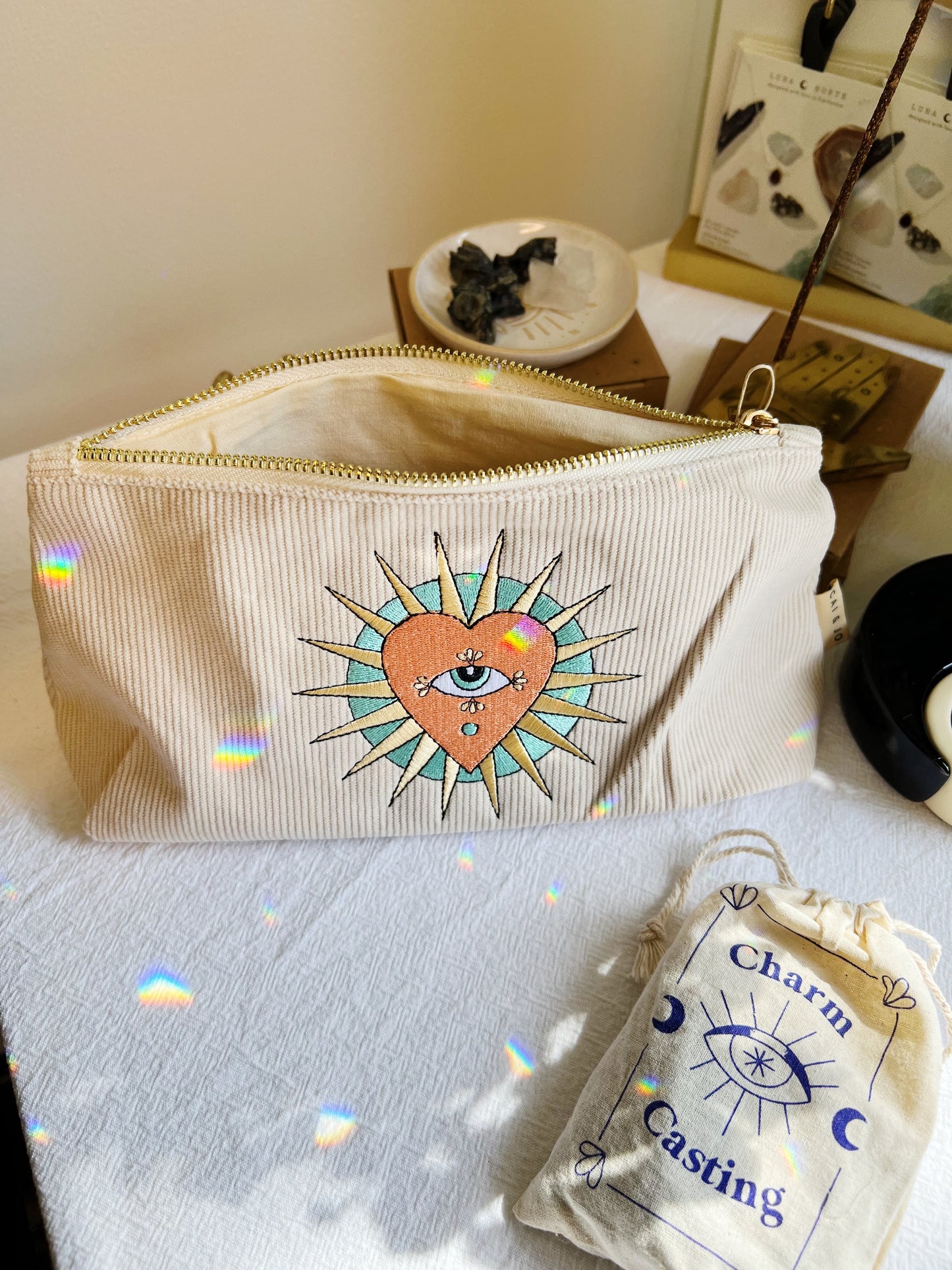 Medium Corduroy Pouch Stone Heart