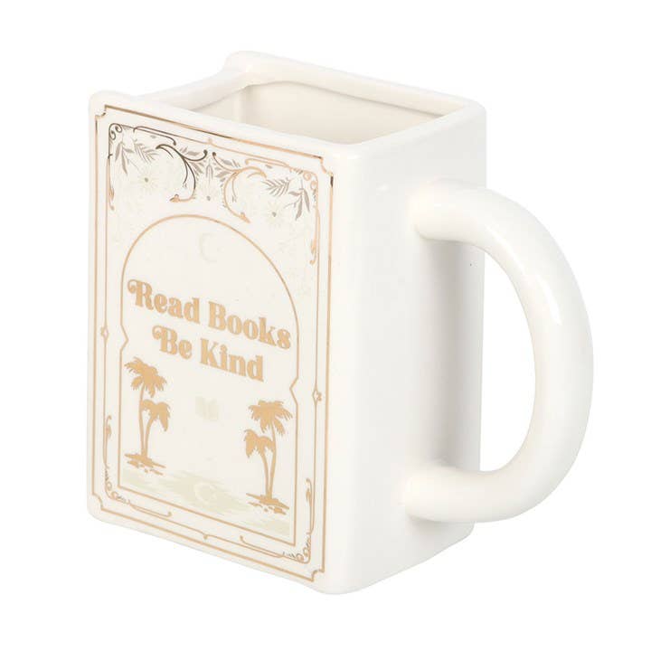 Read Books, Be Kind Hvit Bokformet Kopp