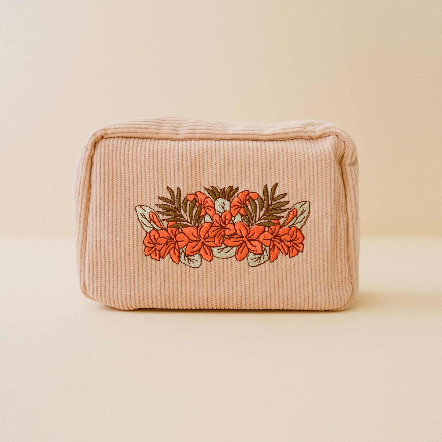 Corduroy Makeup Bag White Sand Flowers