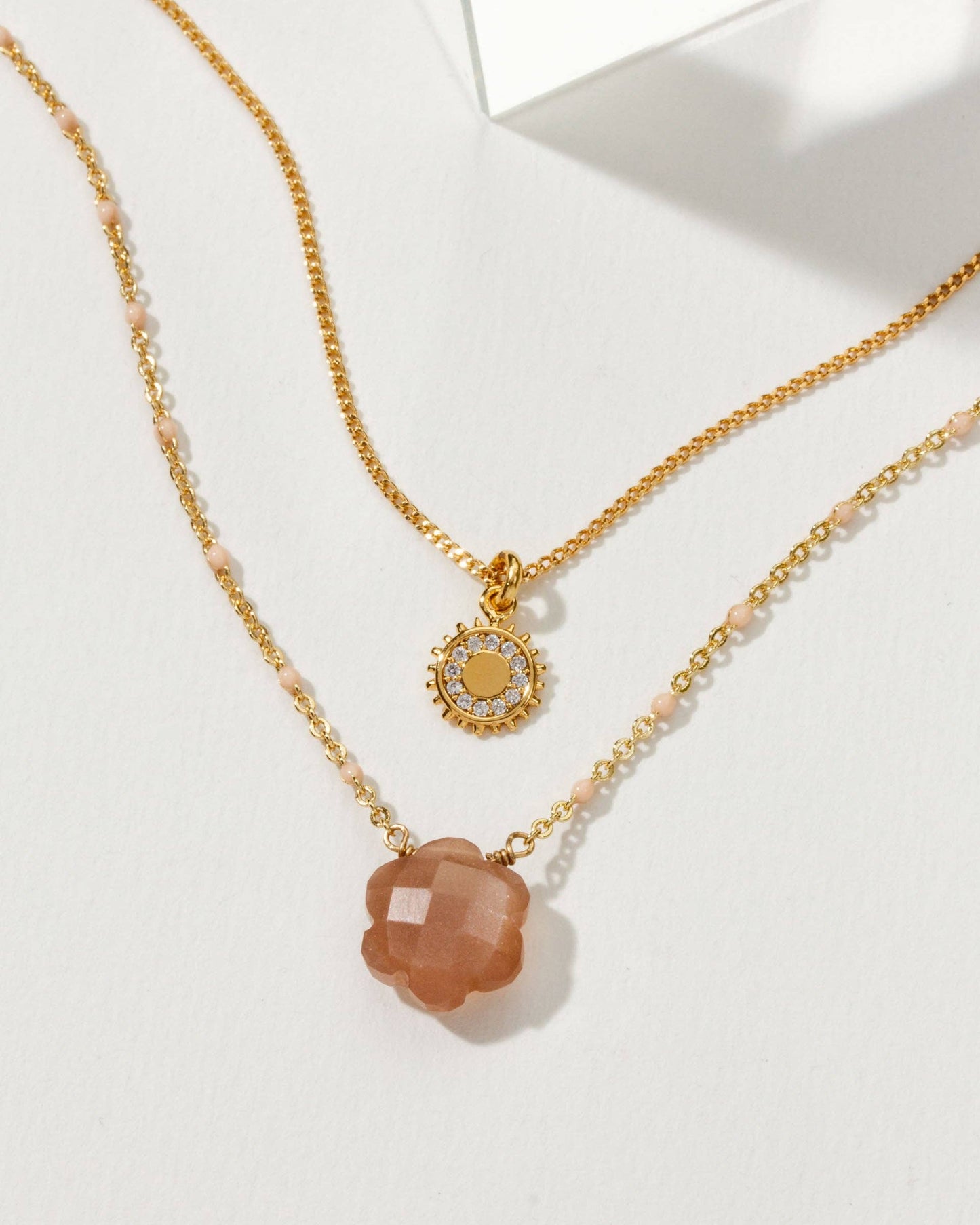 Sunshine Layered Halskjede Sett - Peach Moonstone