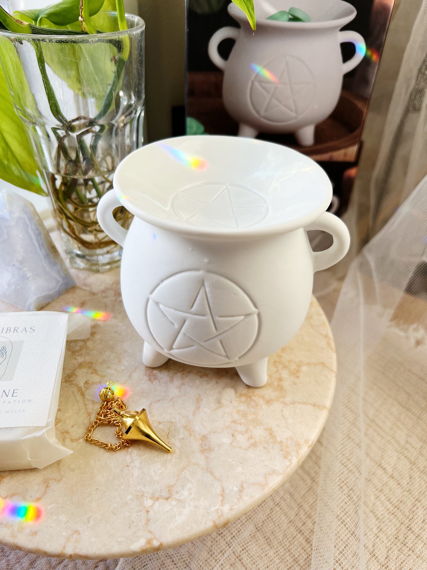 Hvit Pentagram Cauldron Olje/Wax melt brenner