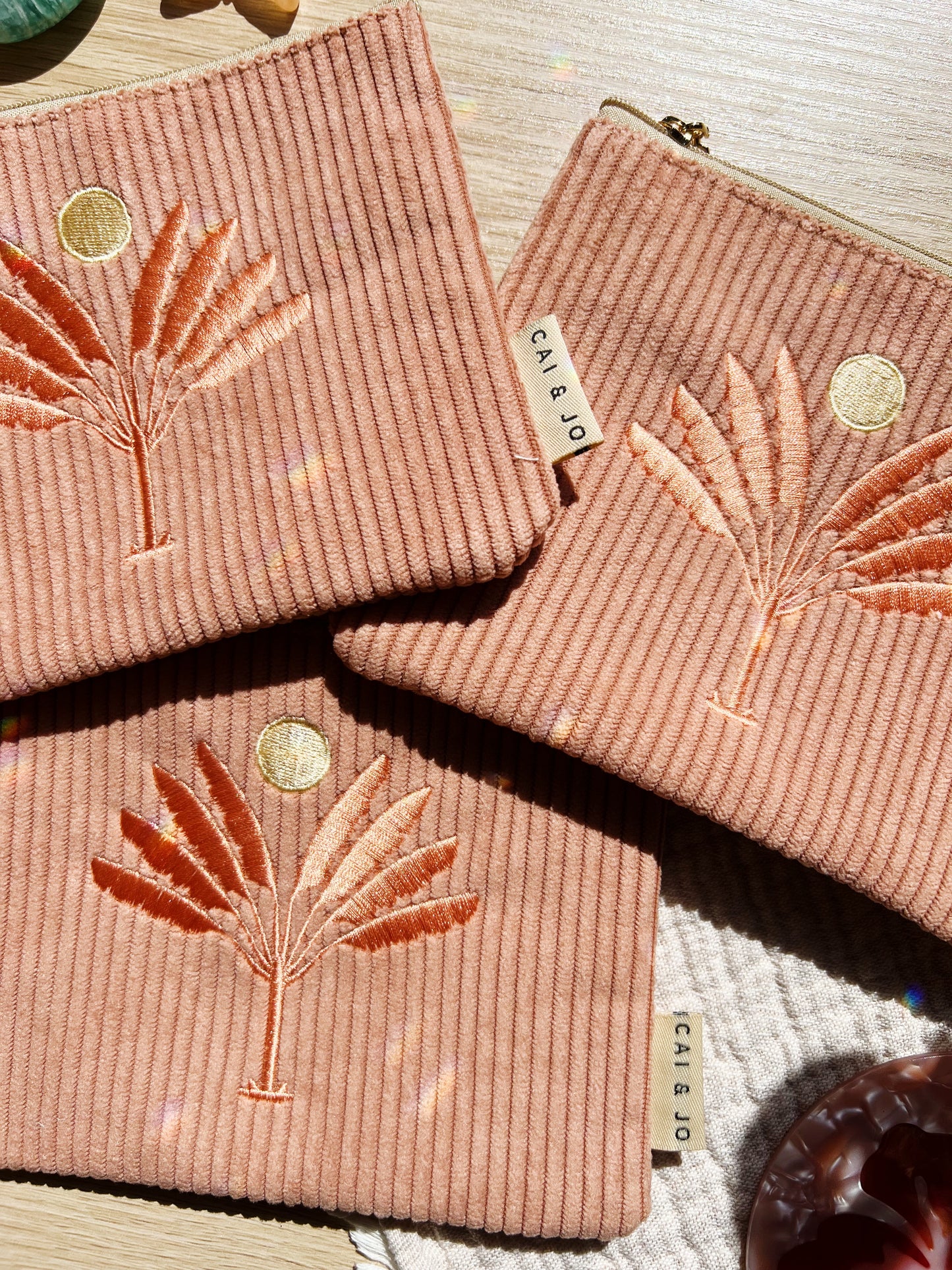 Corduroy Pouch Dusty Pink Flower