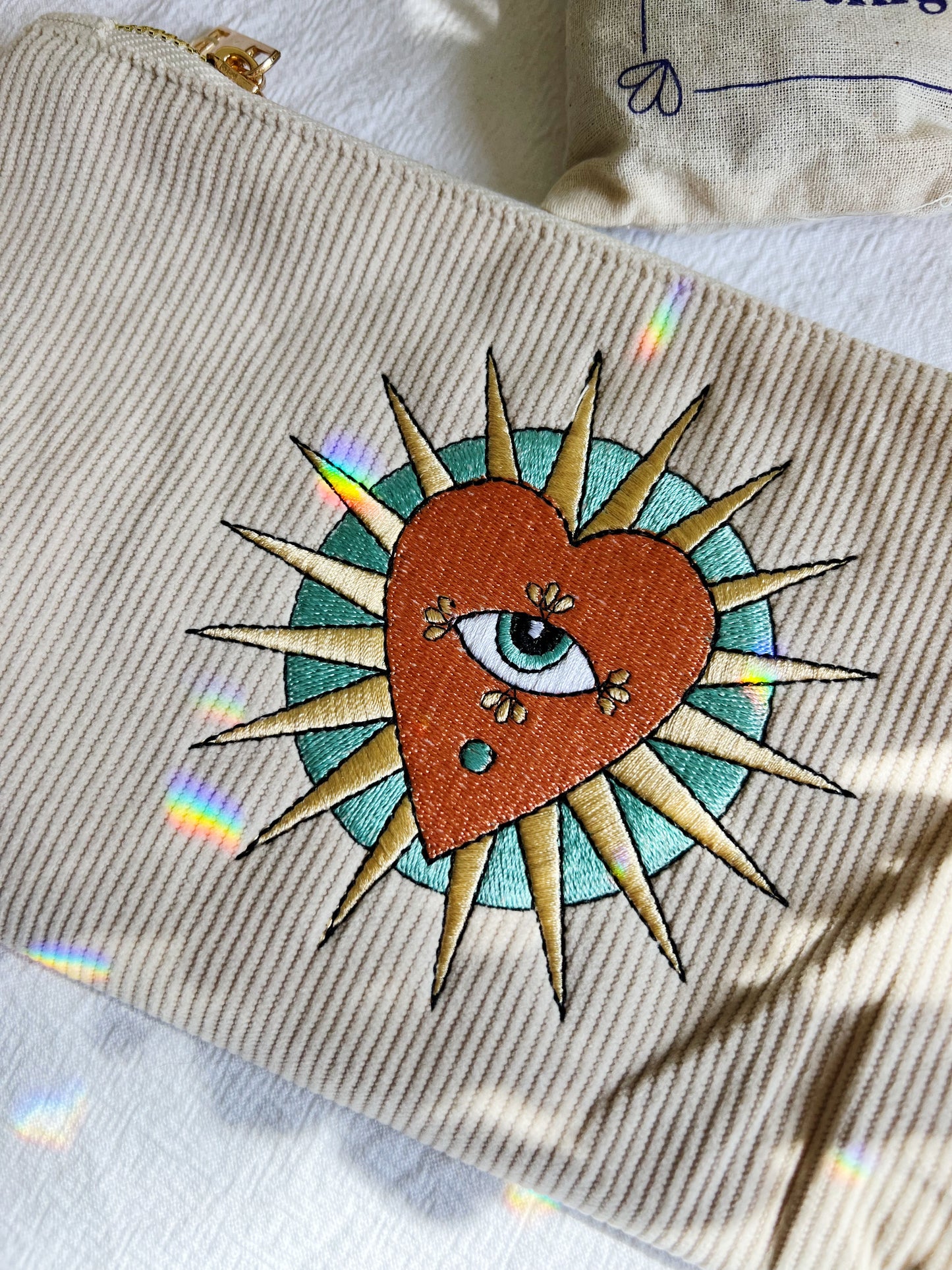 Medium Corduroy Pouch Stone Heart