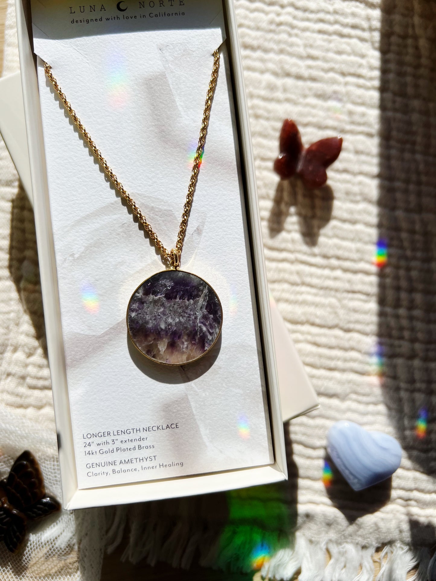 Chevron Amethyst Long Medallion Halskjede