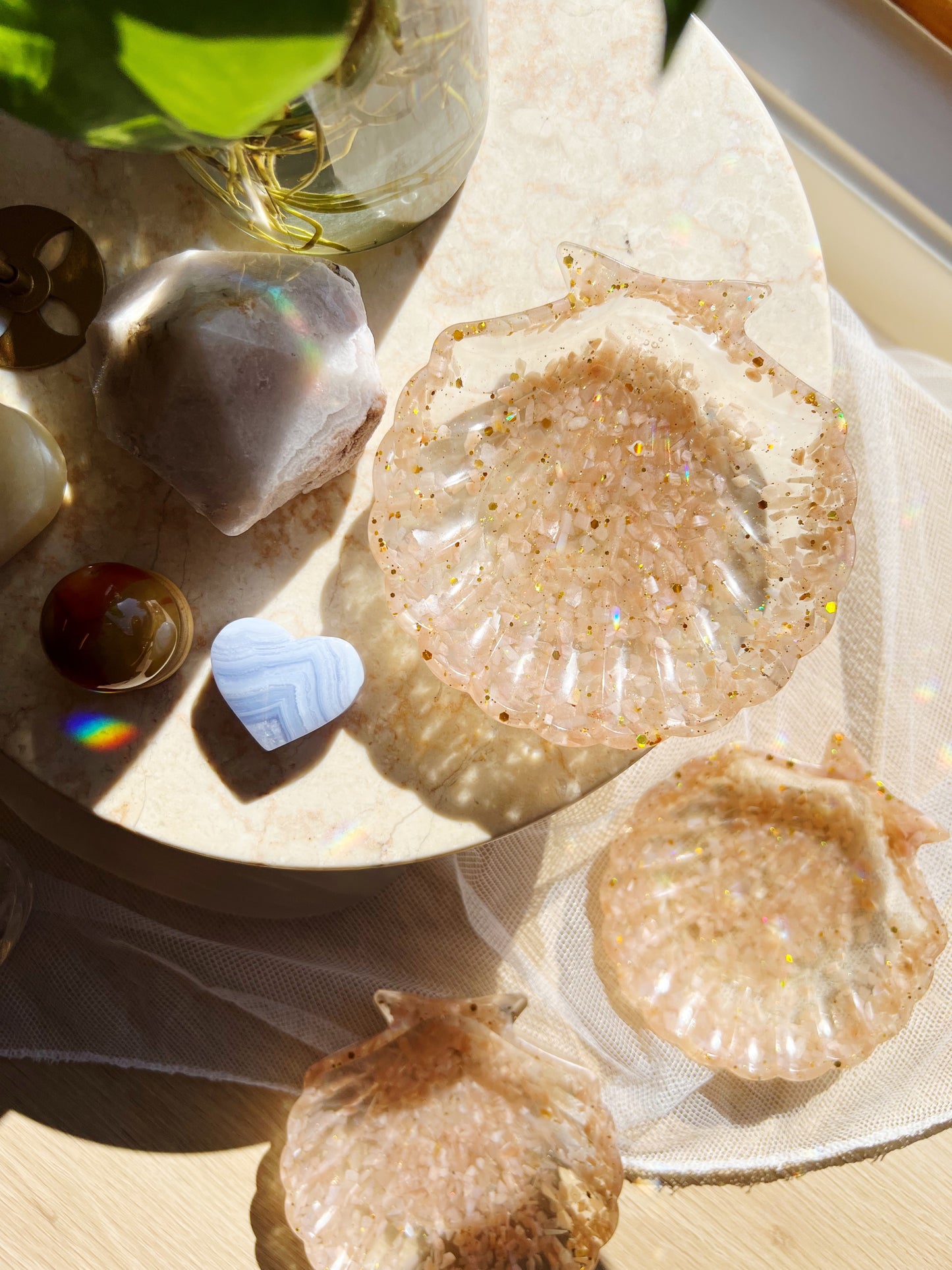 Fersken Månestein Krystall Seashell Resin Bolle