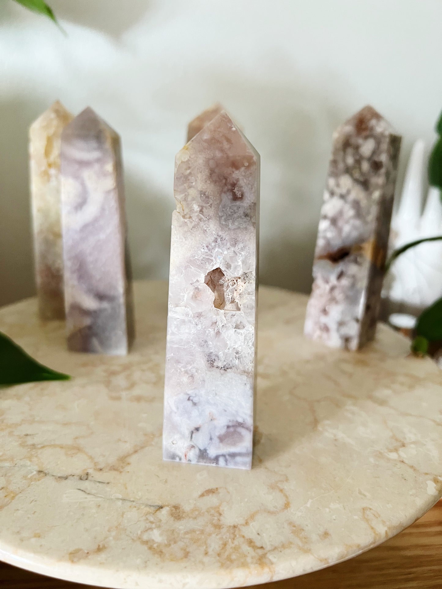 Rosa Ametyst Med Flower Agate Tårn
