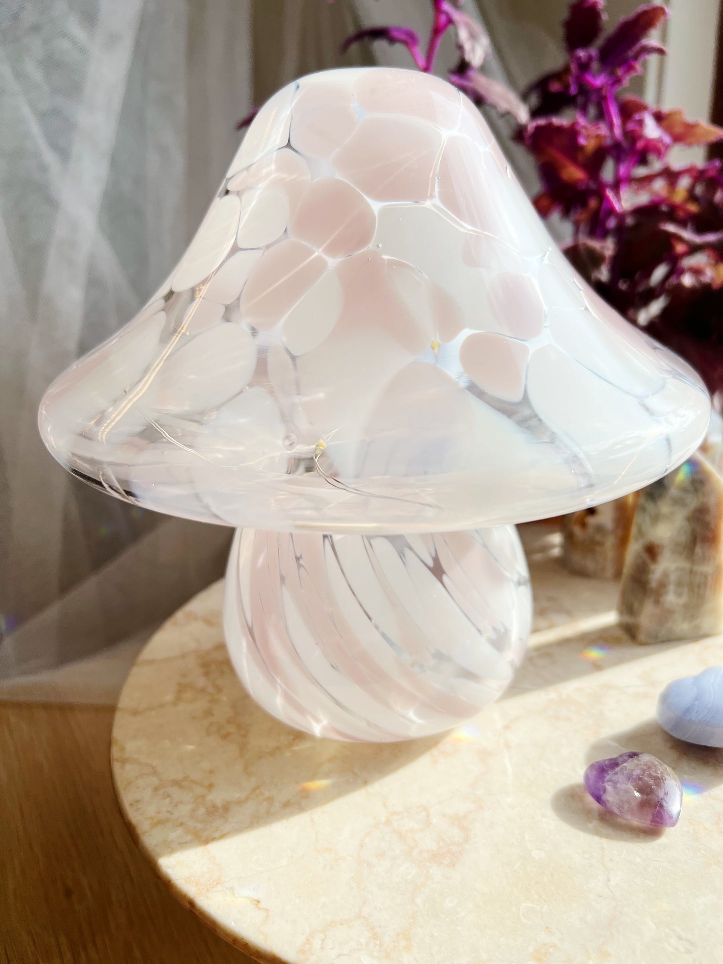 Håndblåst Led-sopplampe i glass – Pink