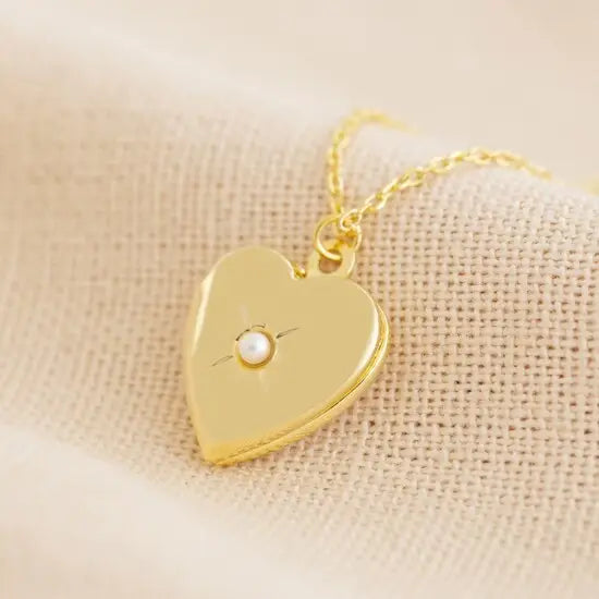 Heart Locket Fødselssteinkrystall Halskjede