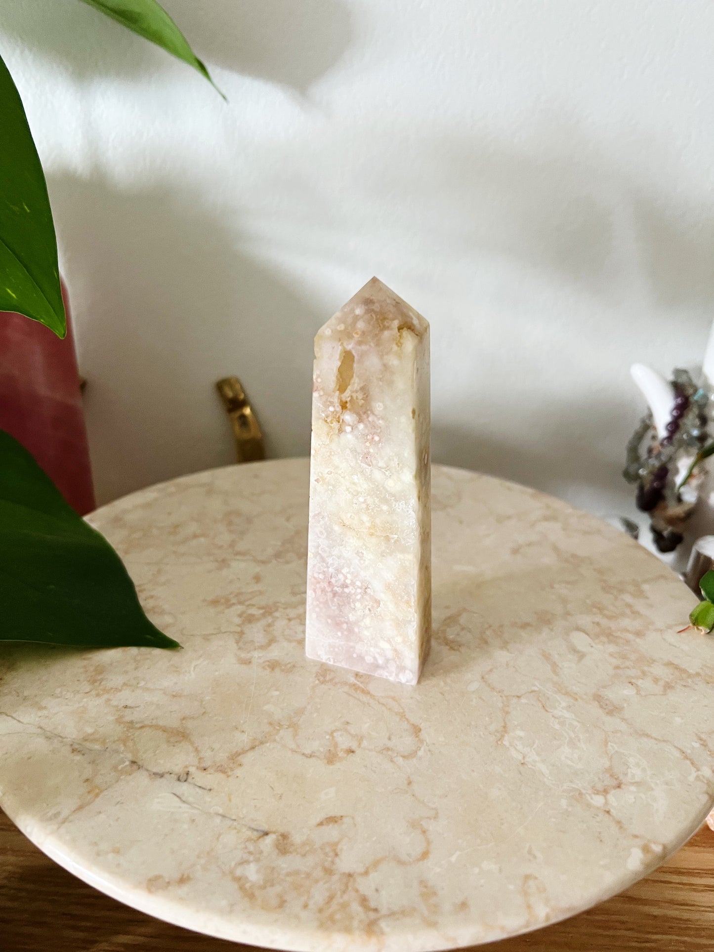 Rosa Ametyst Med Flower Agate Tårn
