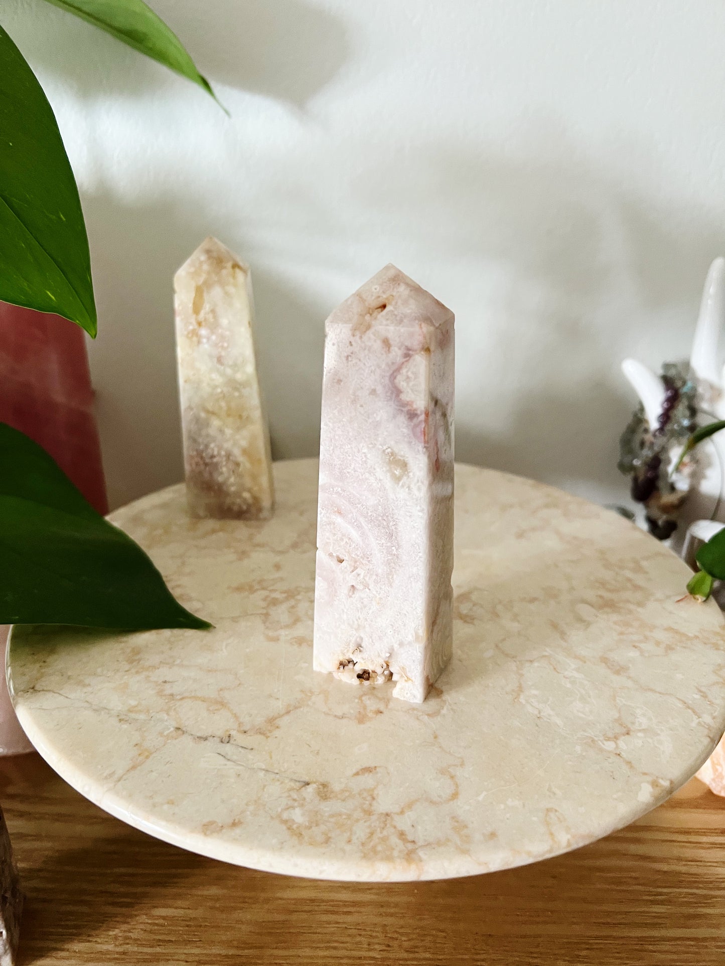 Rosa Ametyst Med Flower Agate Tårn
