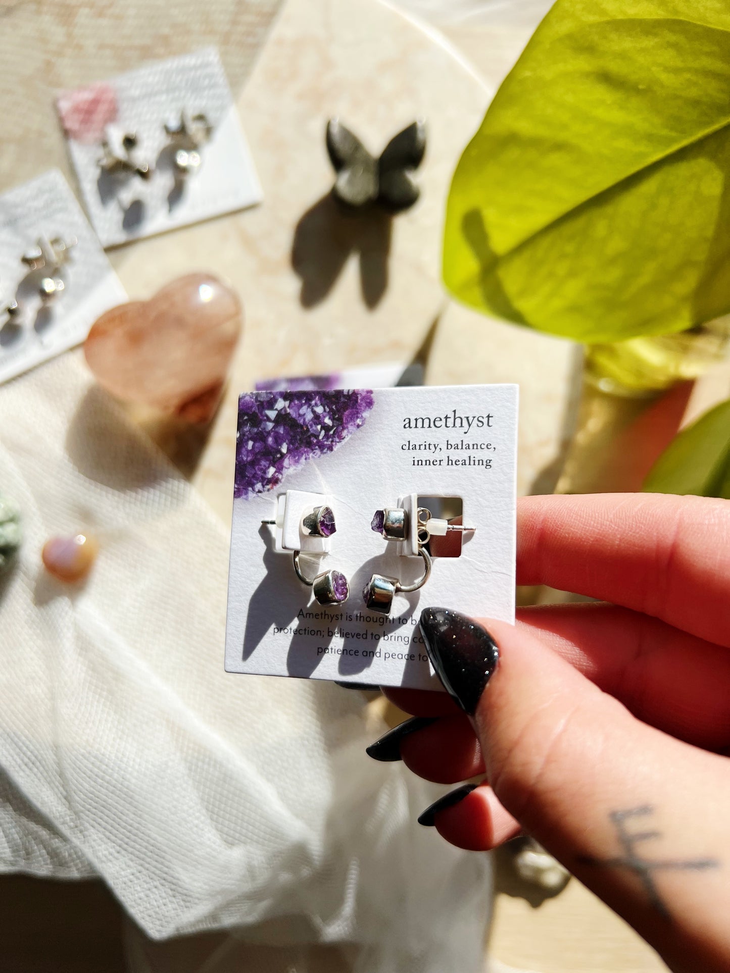 Double Trouble Front Back Øredobber - Amethyst