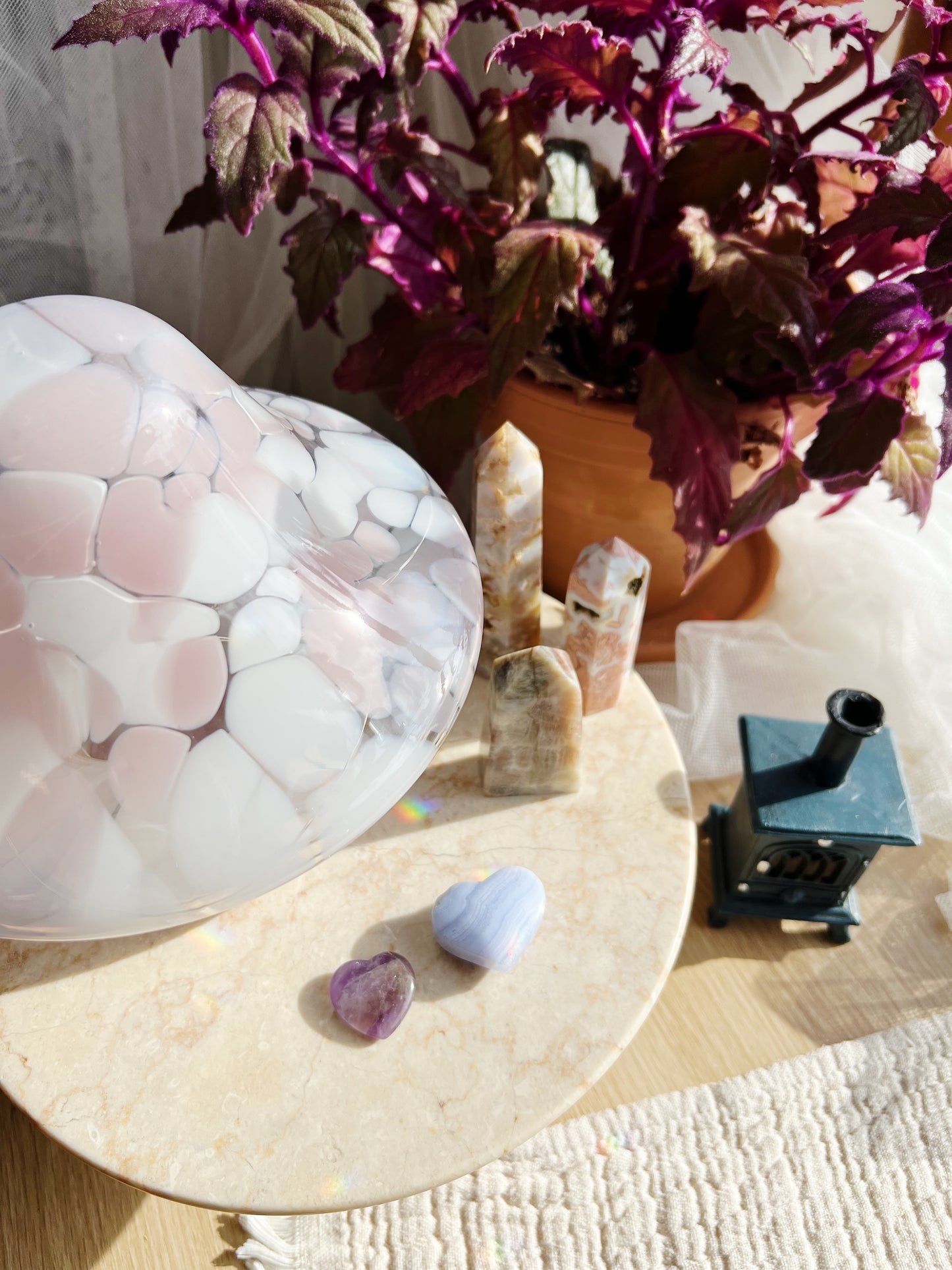Håndblåst Led-sopplampe i glass – Pink