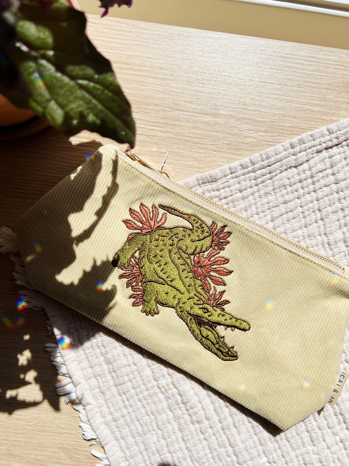Medium Corduroy Pouch Pale Sage Crocodile