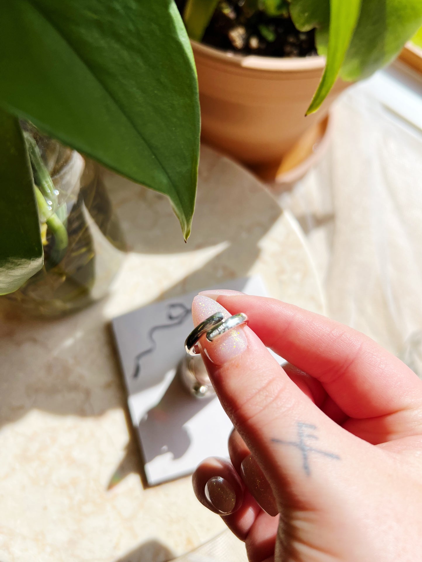 Justerbar Akvamarin Sirkel Ring i 925 Sterling Silver