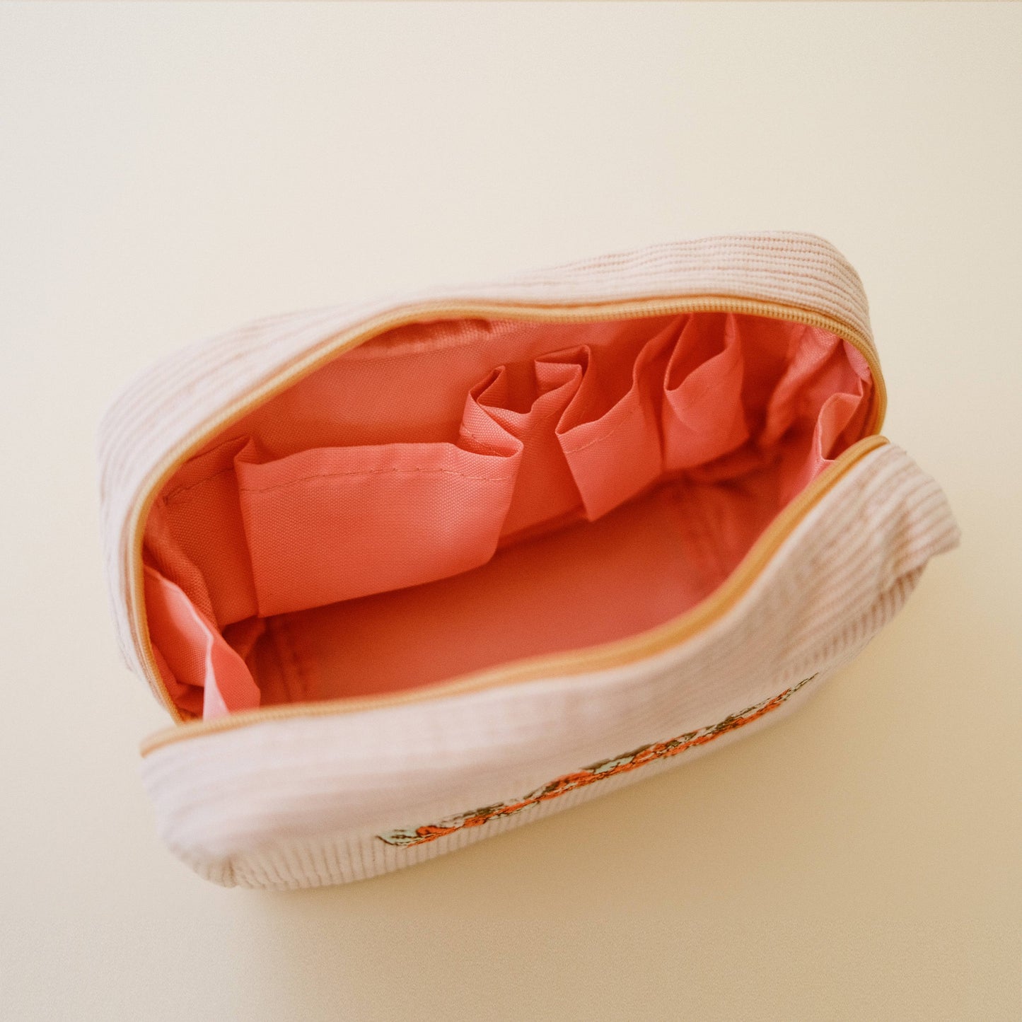 Corduroy Makeup Bag White Sand Flowers