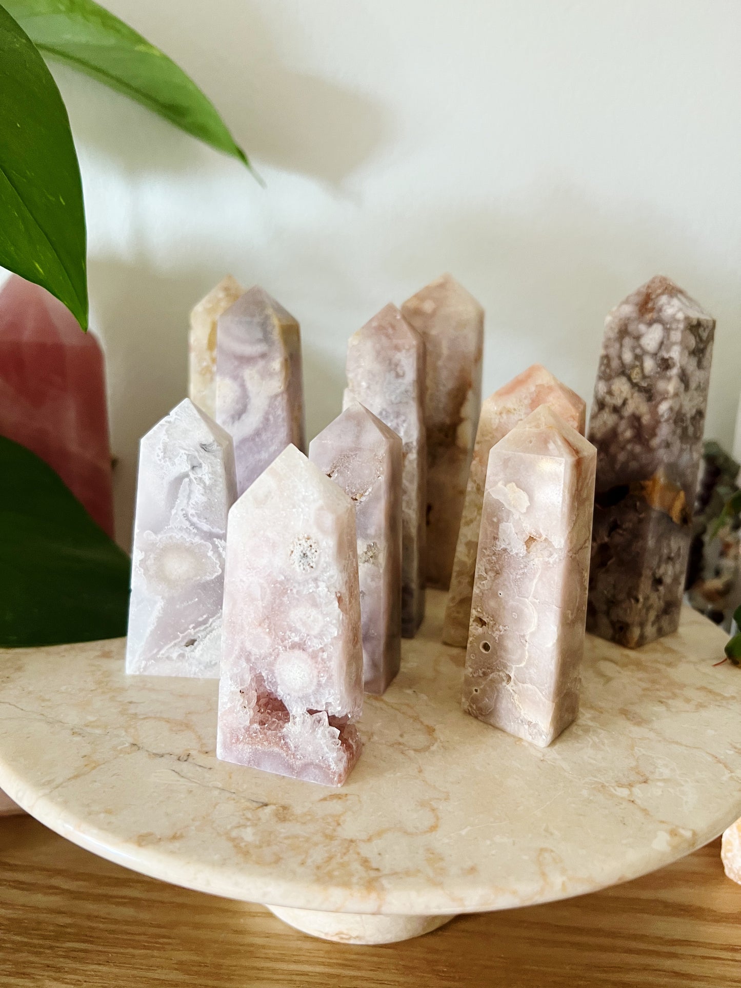 Rosa Ametyst Med Flower Agate Tårn