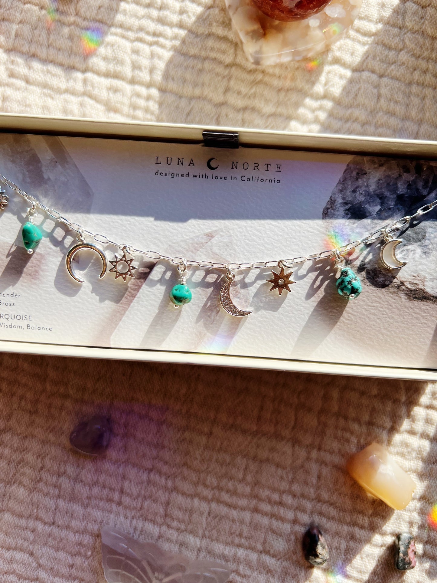 Desert Moon Turkis Charm Halskjede - Sølv