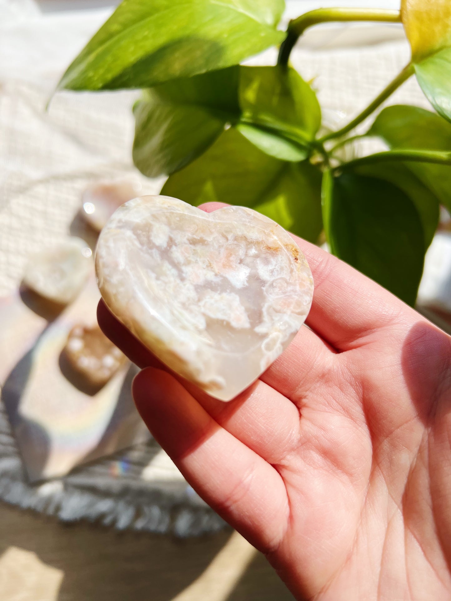 Blomster Agat Hjerteformet Worry Stone (ca. 5 cm)