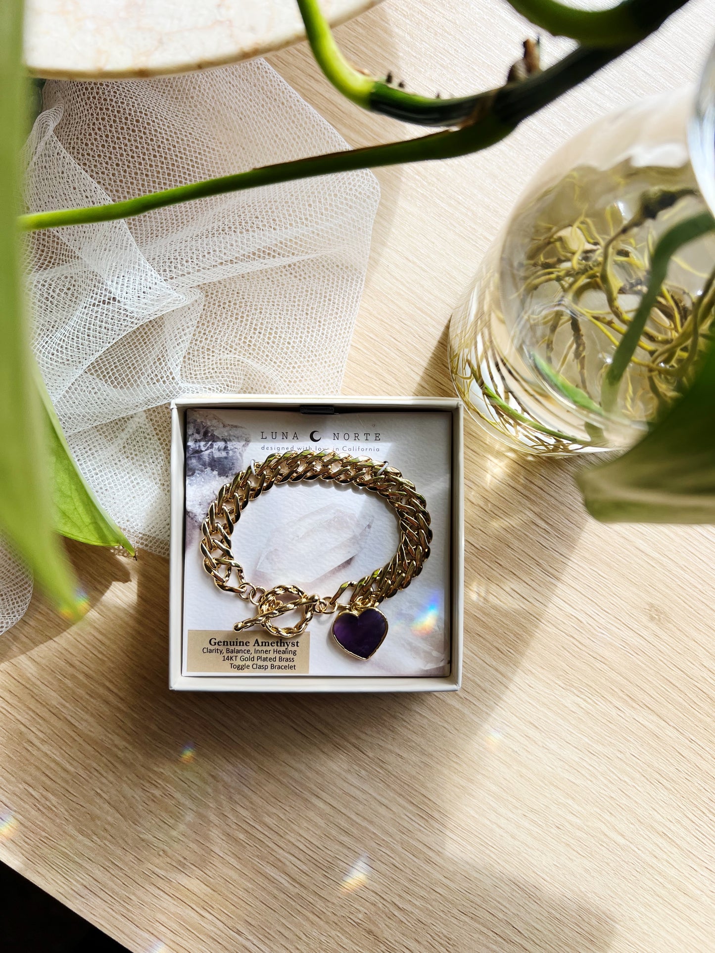 Heart of Gold Toggle Charm Armbånd - Amethyst