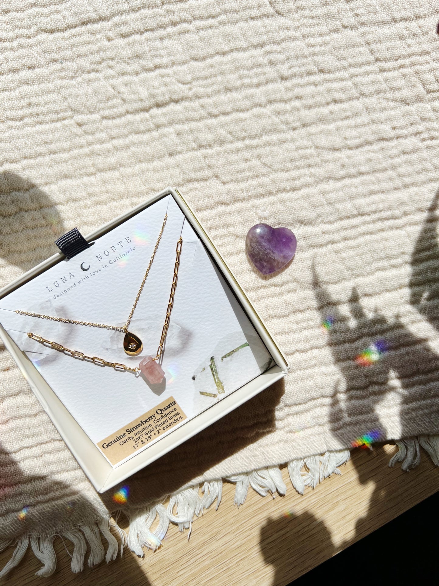 Golden Drip Halskjede - Strawberry Quartz