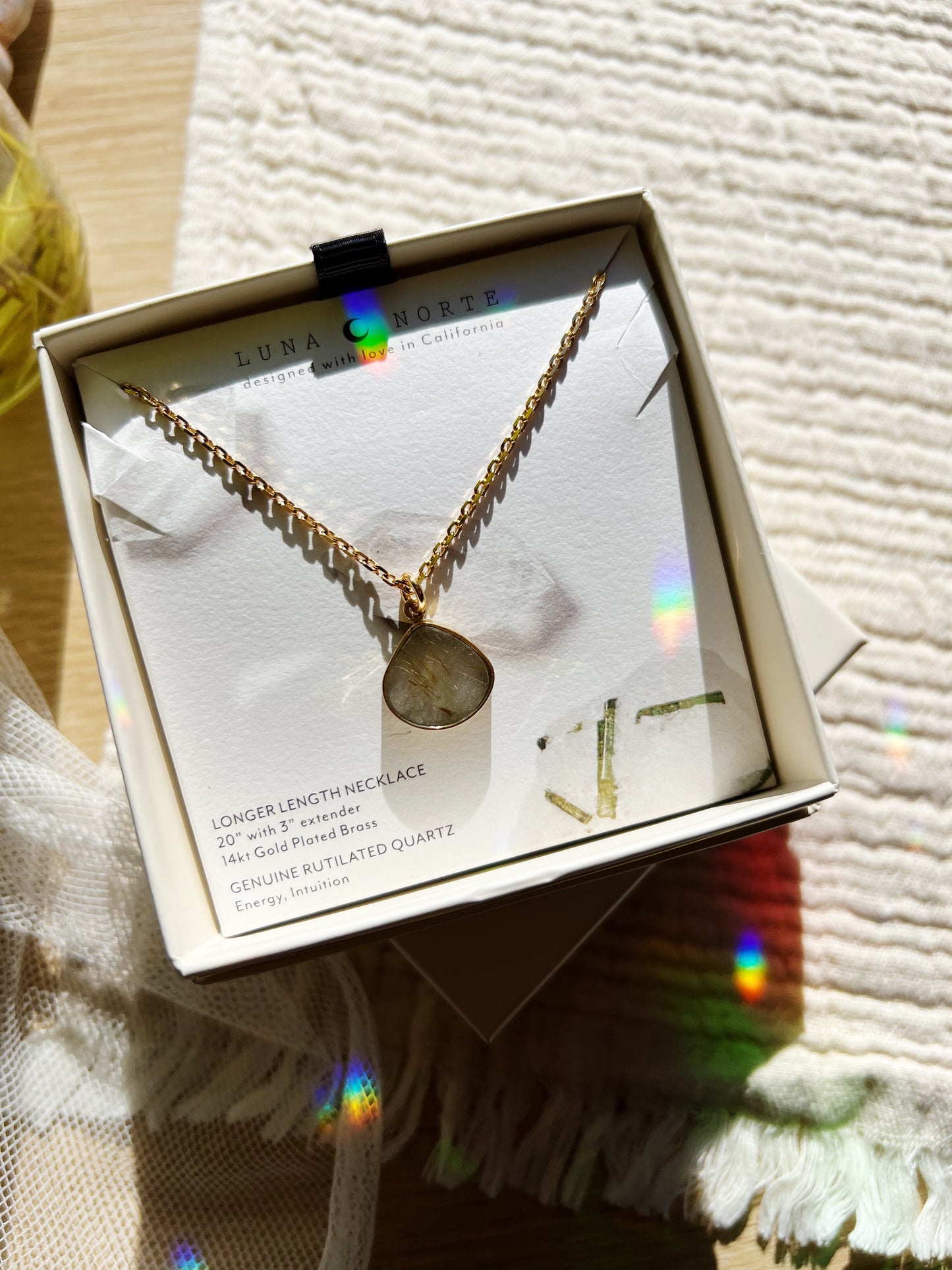 Bohemian Long Medallion Halskjede - Rutilated Quartz