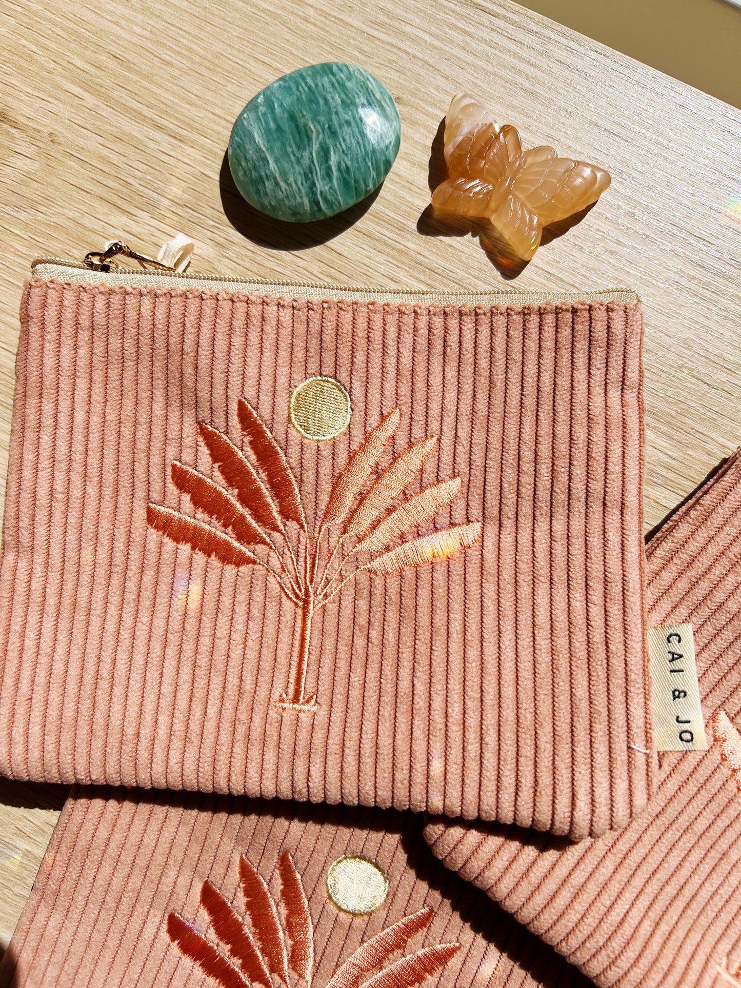Corduroy Pouch Dusty Pink Flower