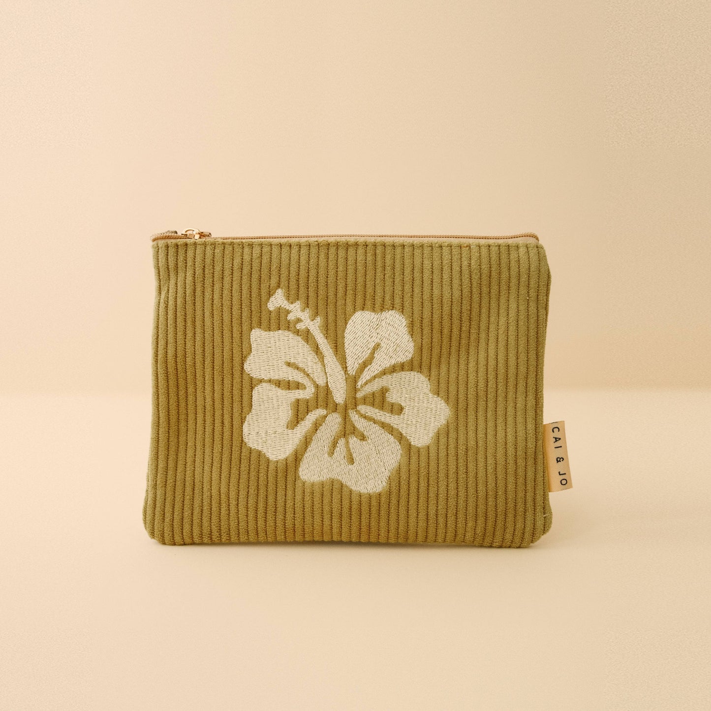 Corduroy Pouch Olive Flower