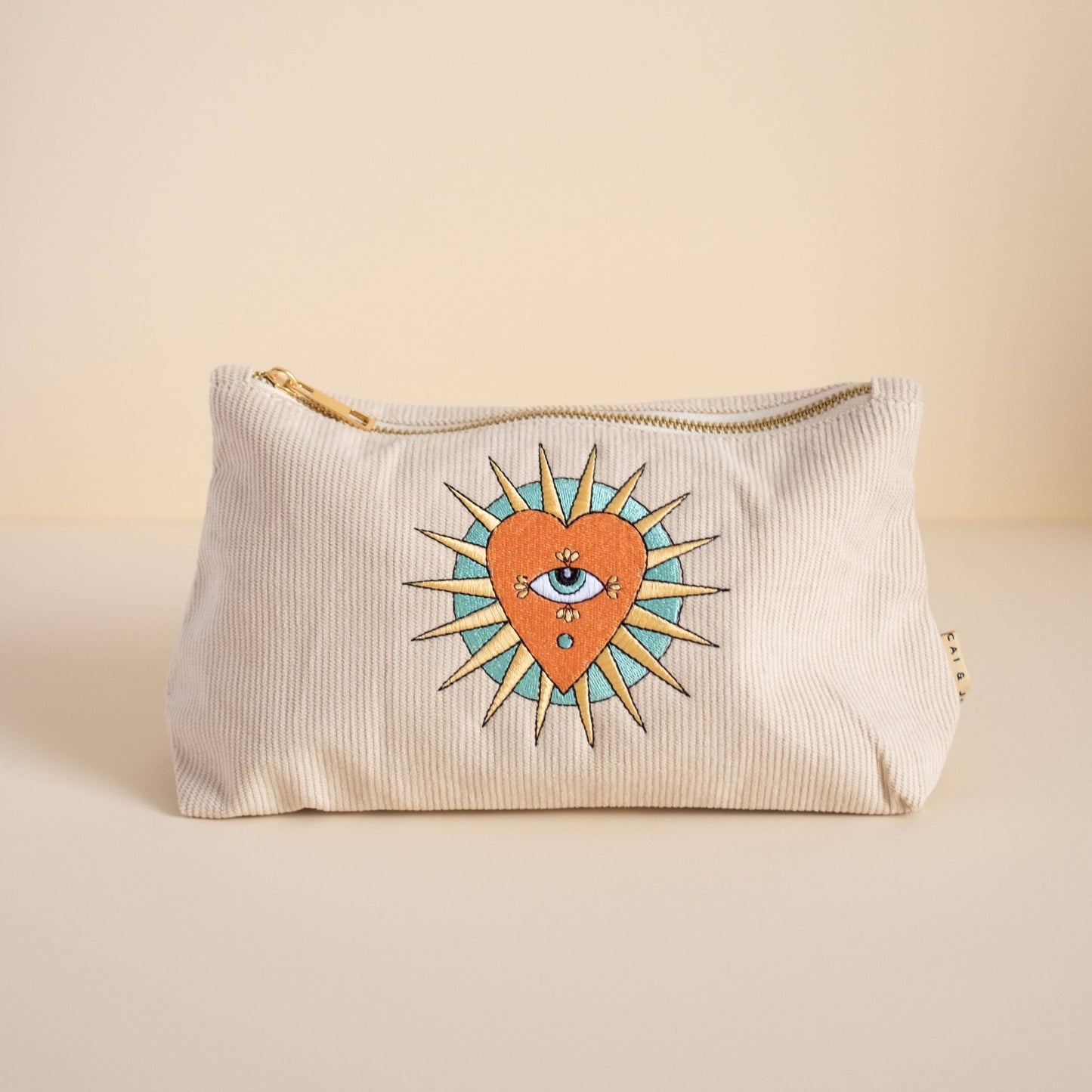 Medium Corduroy Pouch Stone Heart