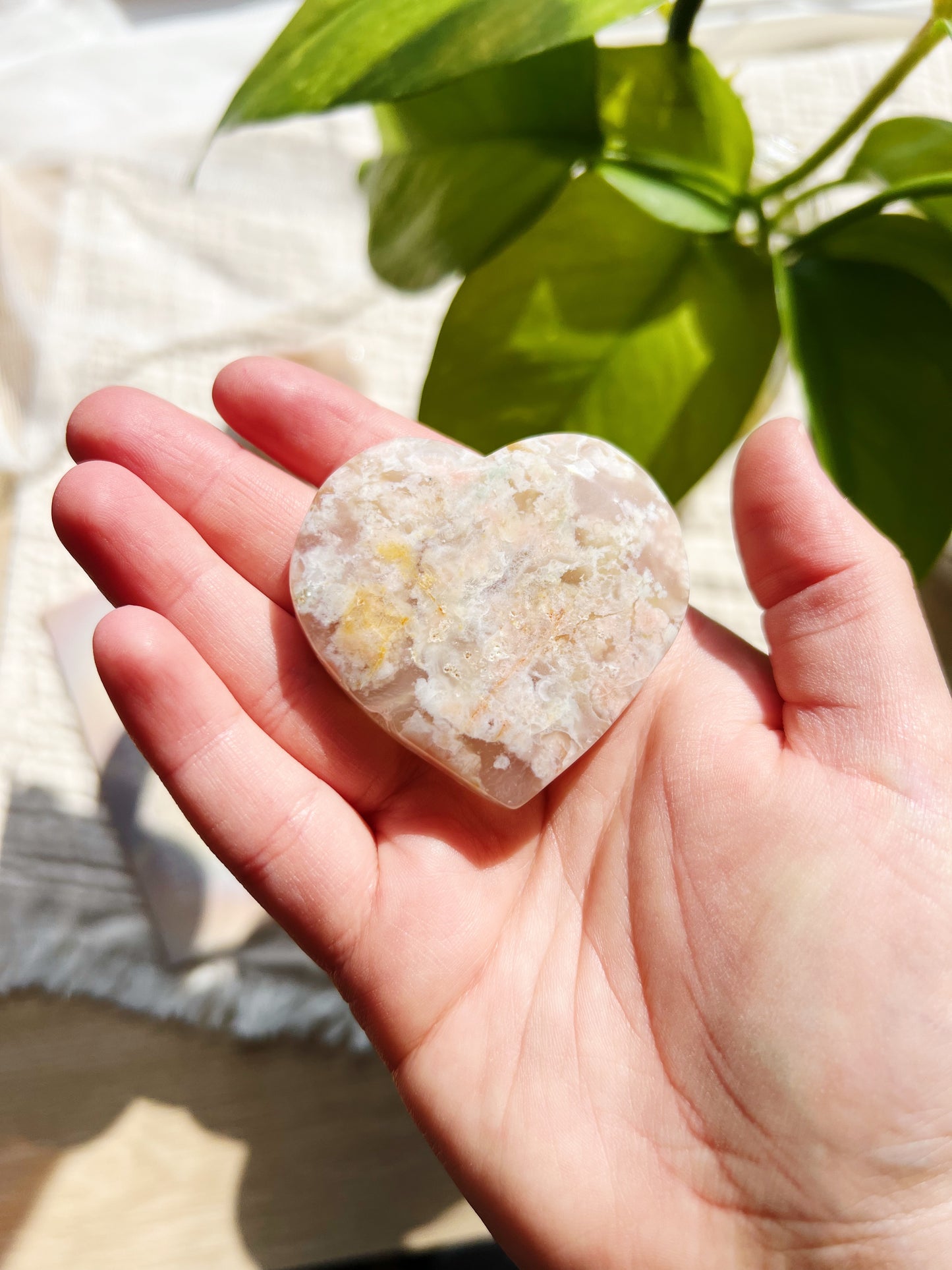 Blomster Agat Hjerteformet Worry Stone (ca. 5 cm)