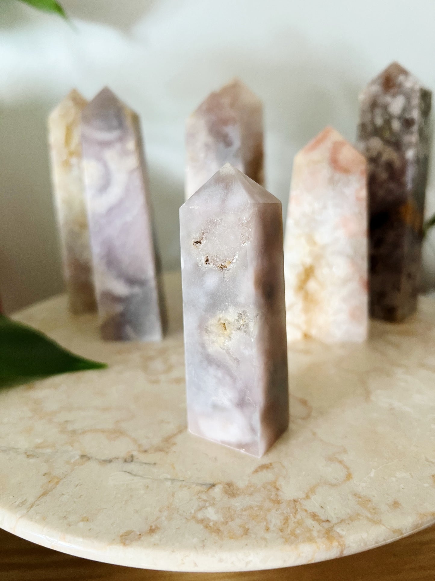 Rosa Ametyst Med Flower Agate Tårn