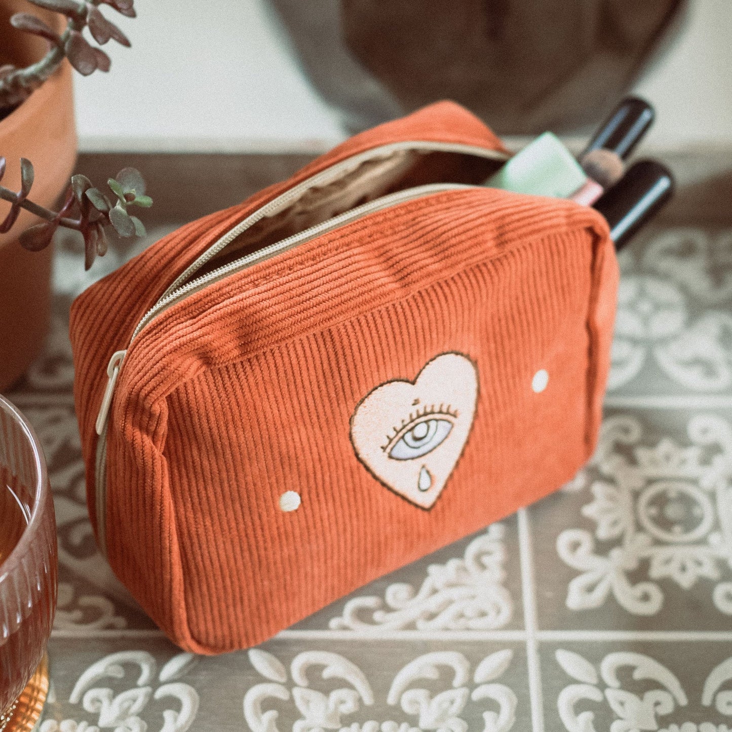 Corduroy Makeup Bag Rust