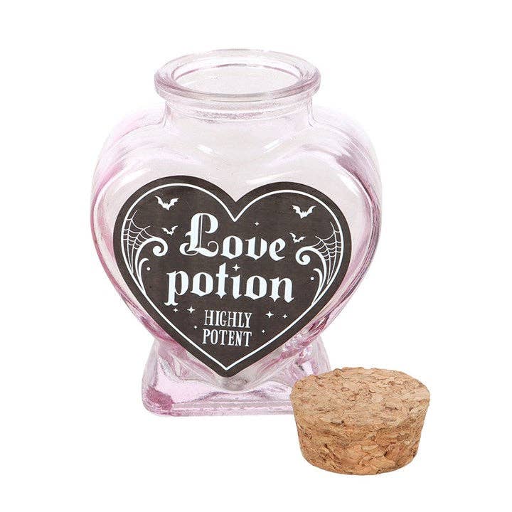 Love Potion – glassflaske i hjerteform ( 4 x 6 x 8 cm)